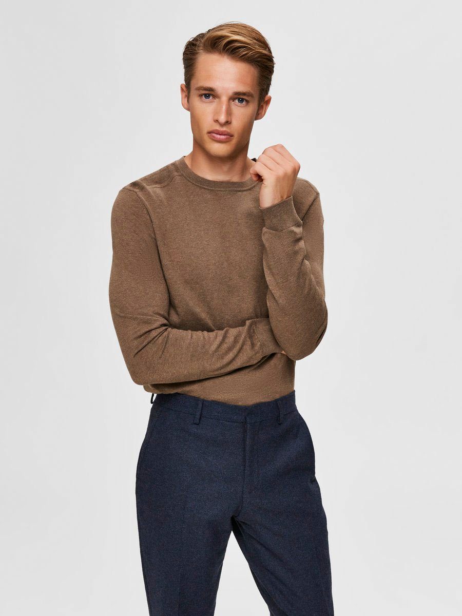SELECTED HOMME Gebreide trui SLHBERG CREW NECK NOOS heren pullovers maat M beige