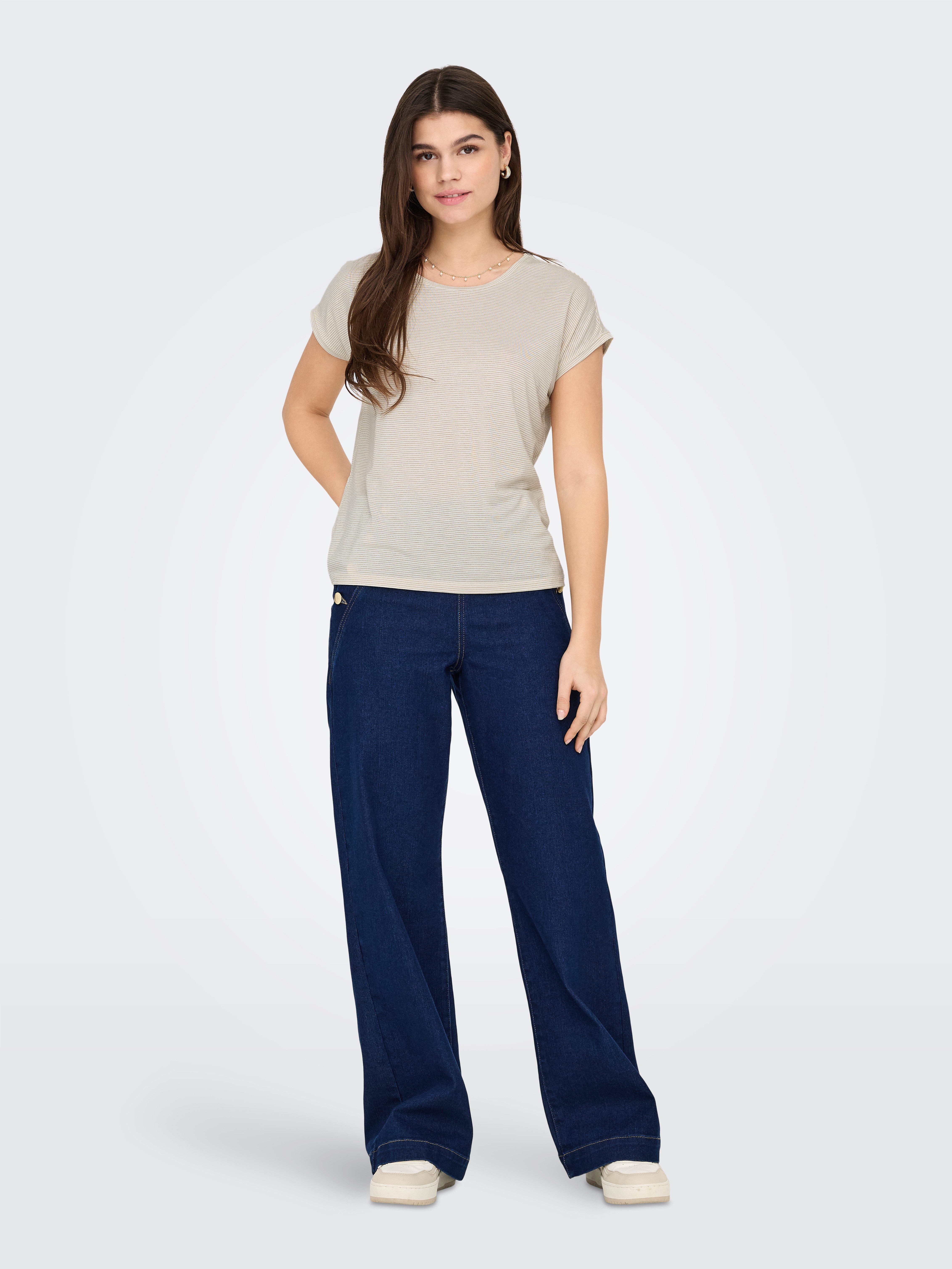 Only Shirt met korte mouwen ONLCLAUDIA S/S GLITTER STRIPE TOP JRS