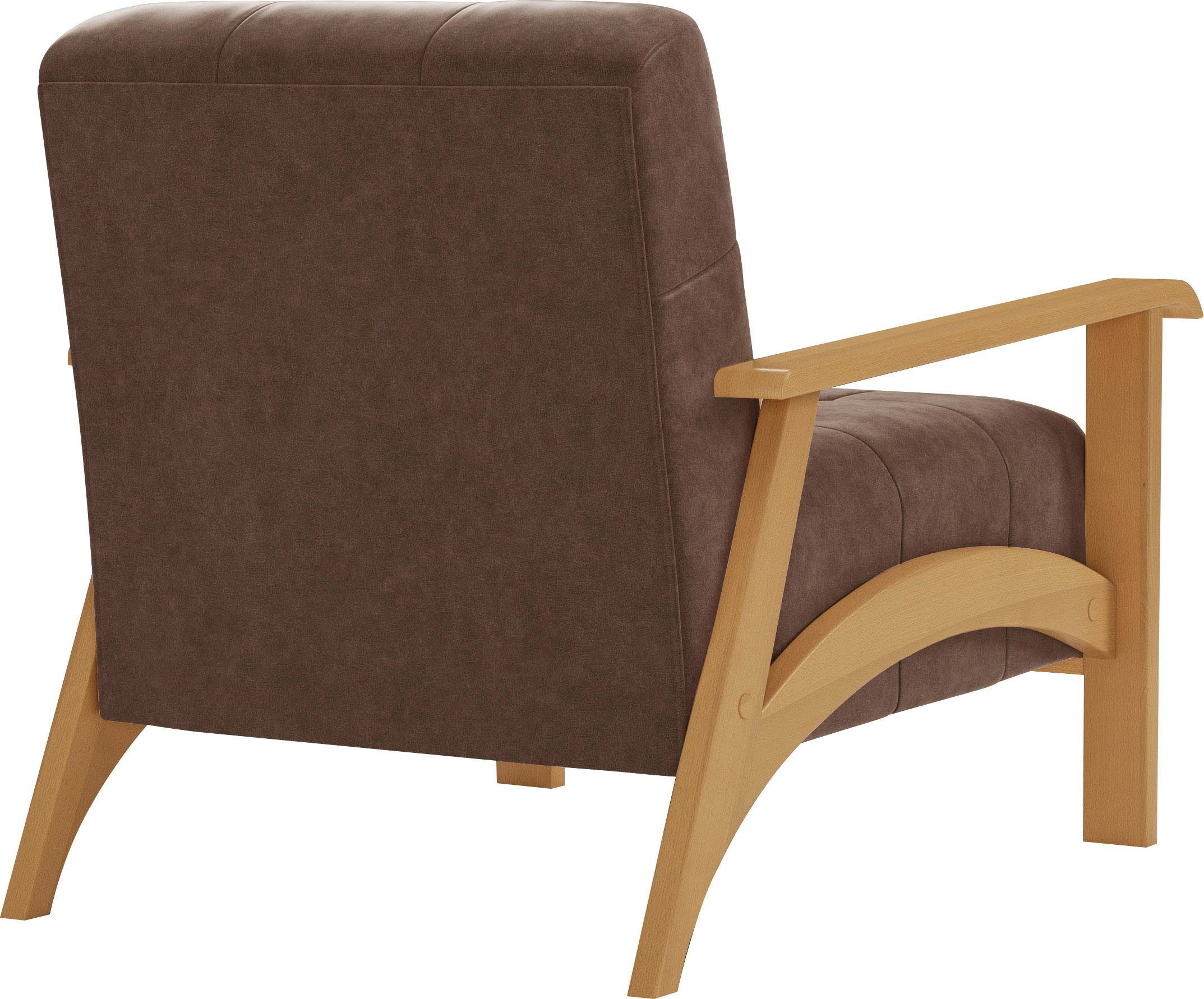 sit&more Fauteuil Billund Armleuningen van eikenkleurig beukenhout, verschillende bekledingen en kleuren
