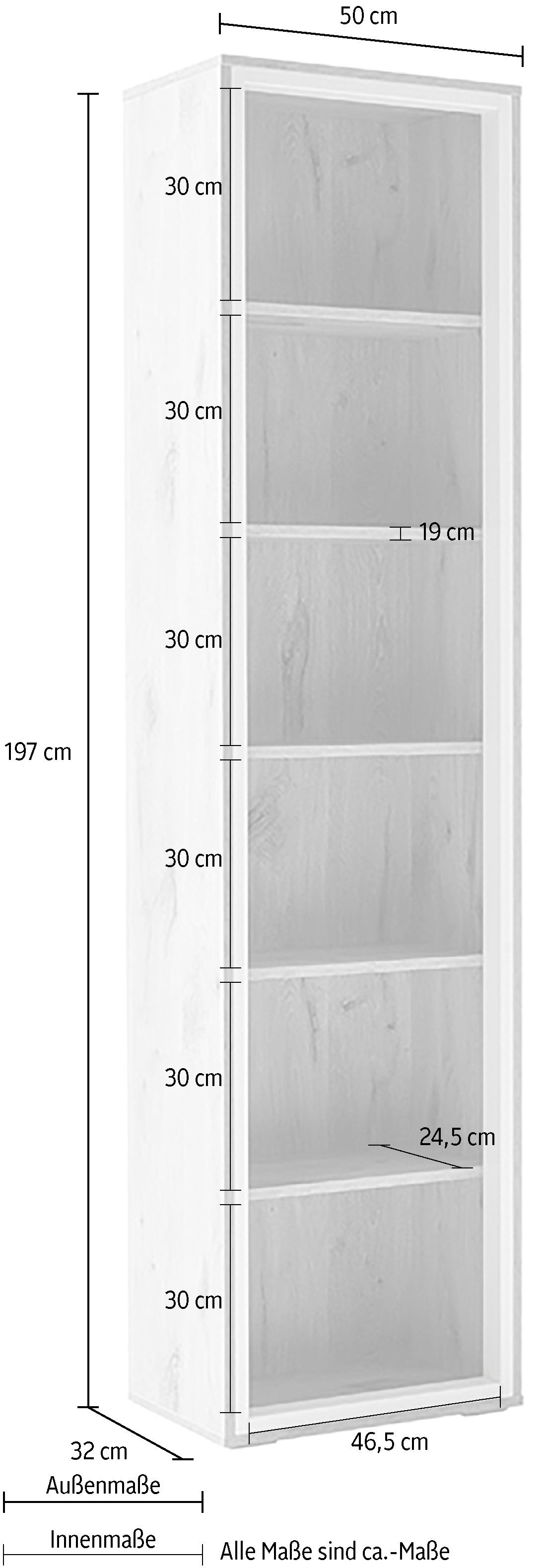 MCA furniture Vitrinekast SANTERNO 6 vakken, rek, corpus verlichting frame soft white, hoogte 197 cm
