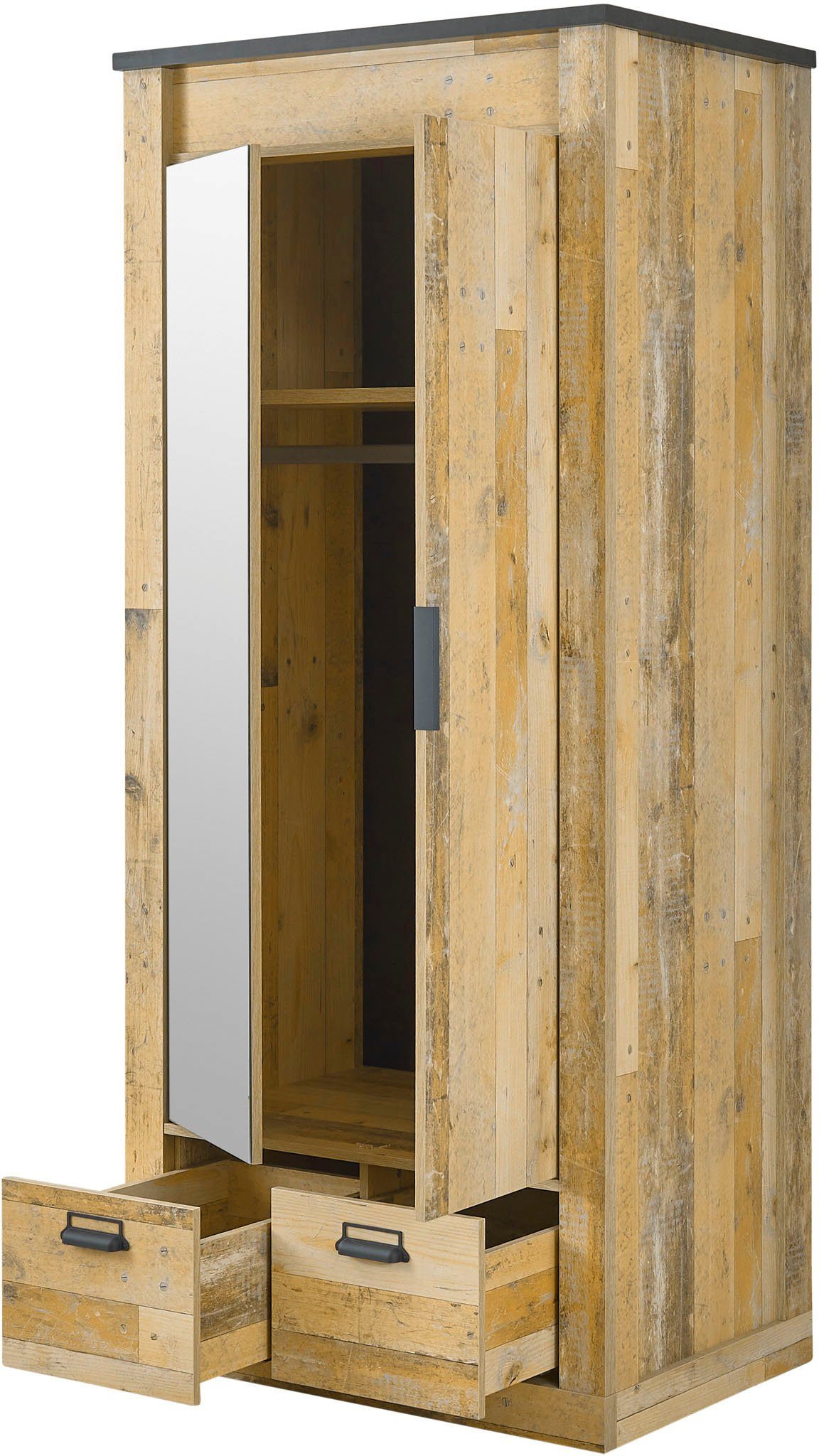 Home affaire Kledingkast SHERWOOD linn kast garderobe met spiegel kan worden gebruikt met kledingstang of legplanken, breedte 93 cm