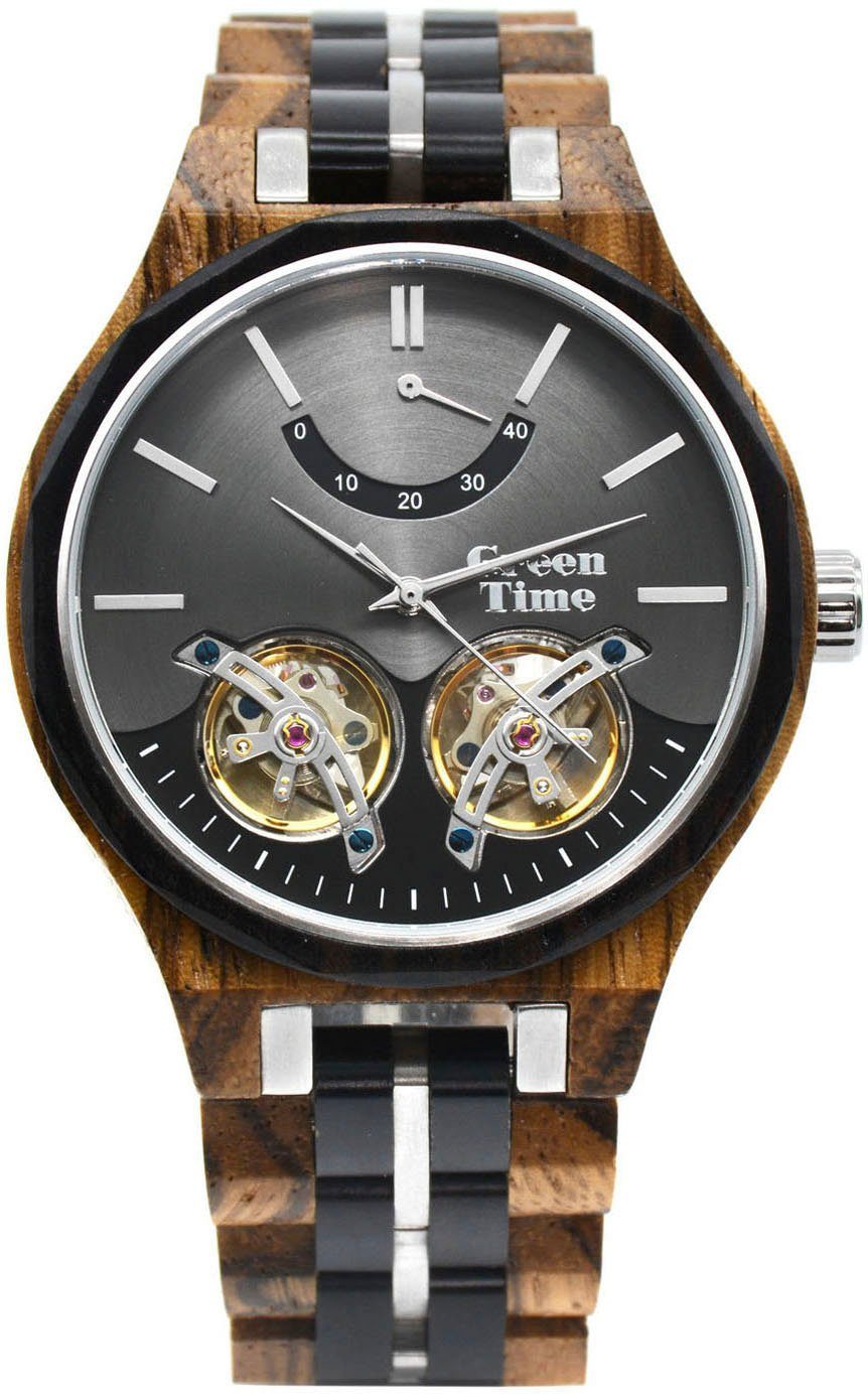 GreenTime Automatisch horloge ZW177A Polshorloge, herenhorloge, houten horloge heren horloges zwart