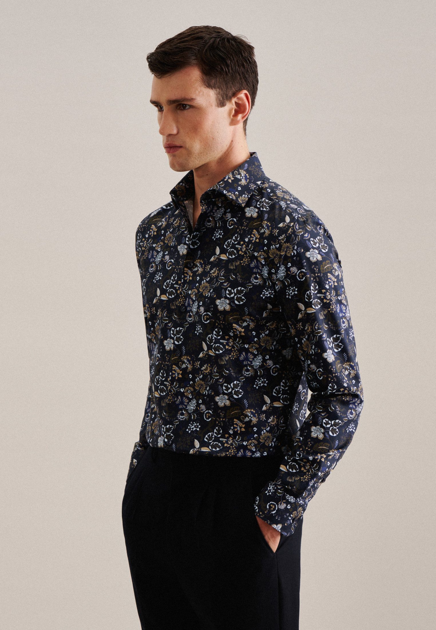 Seidensticker Super SF Super slim fit zakelijk overhemd met bloemenmotief