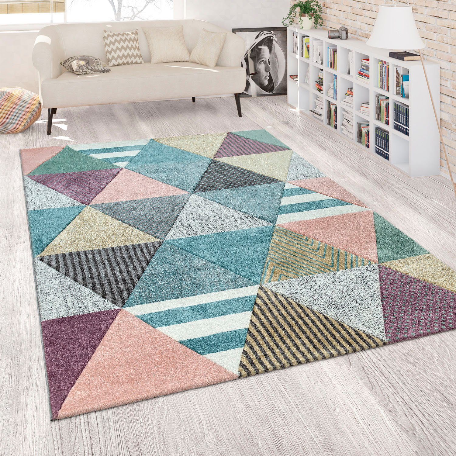 Paco Home Vloerkleed Mia 054 Laagpolig, modern kleurrijk 3D-patchworkdesign, pastelkleuren