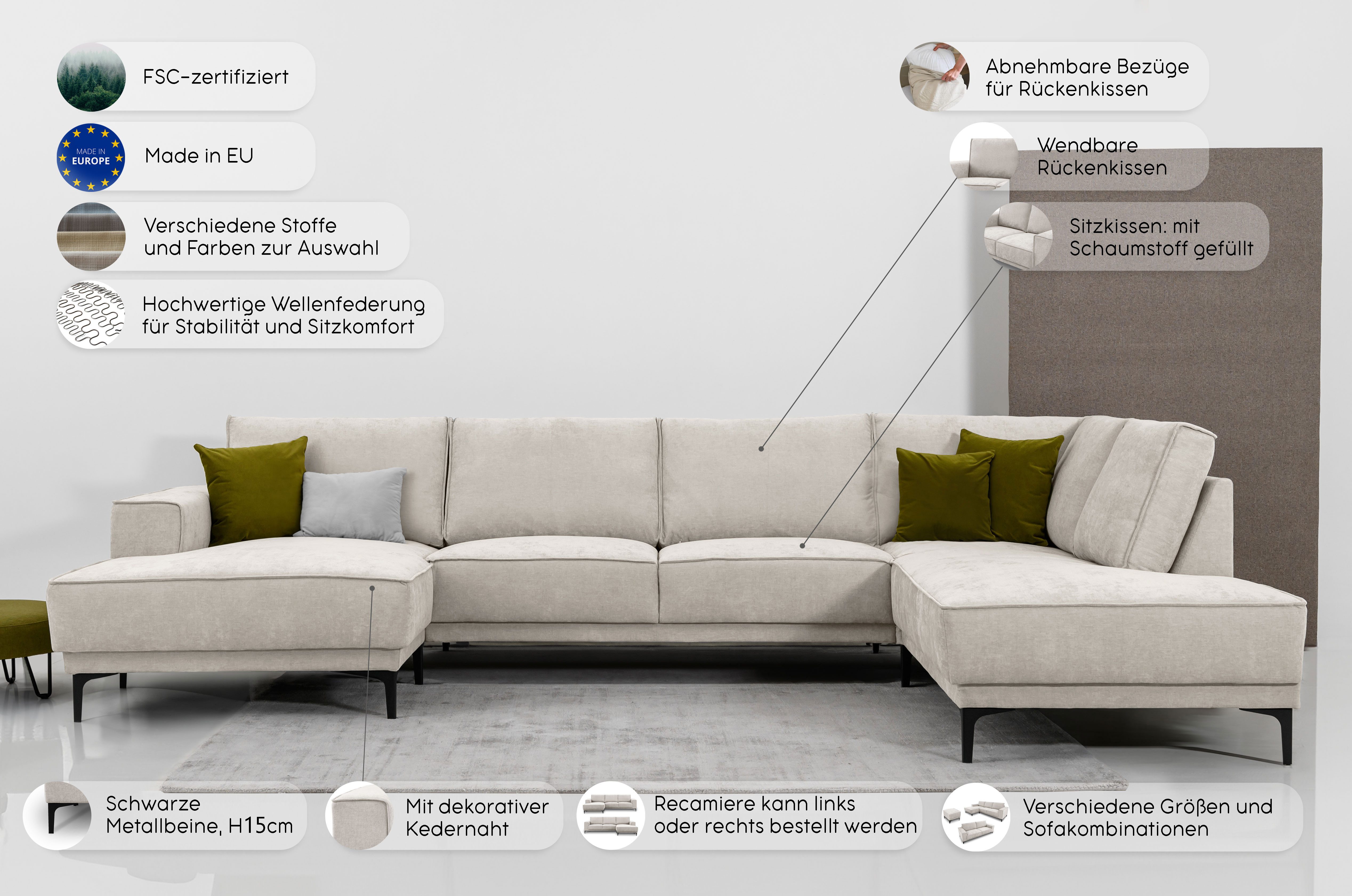 Places of Style Zithoek XXL bank Oland, structuur, platweefsel, luxe microvezel, bouclé