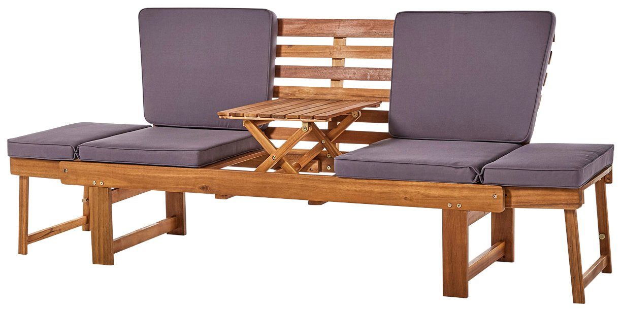 my Flair Tuin loungebank Rügen met uitklapbare tafel en variabele armleuningen loungemeubels bruin