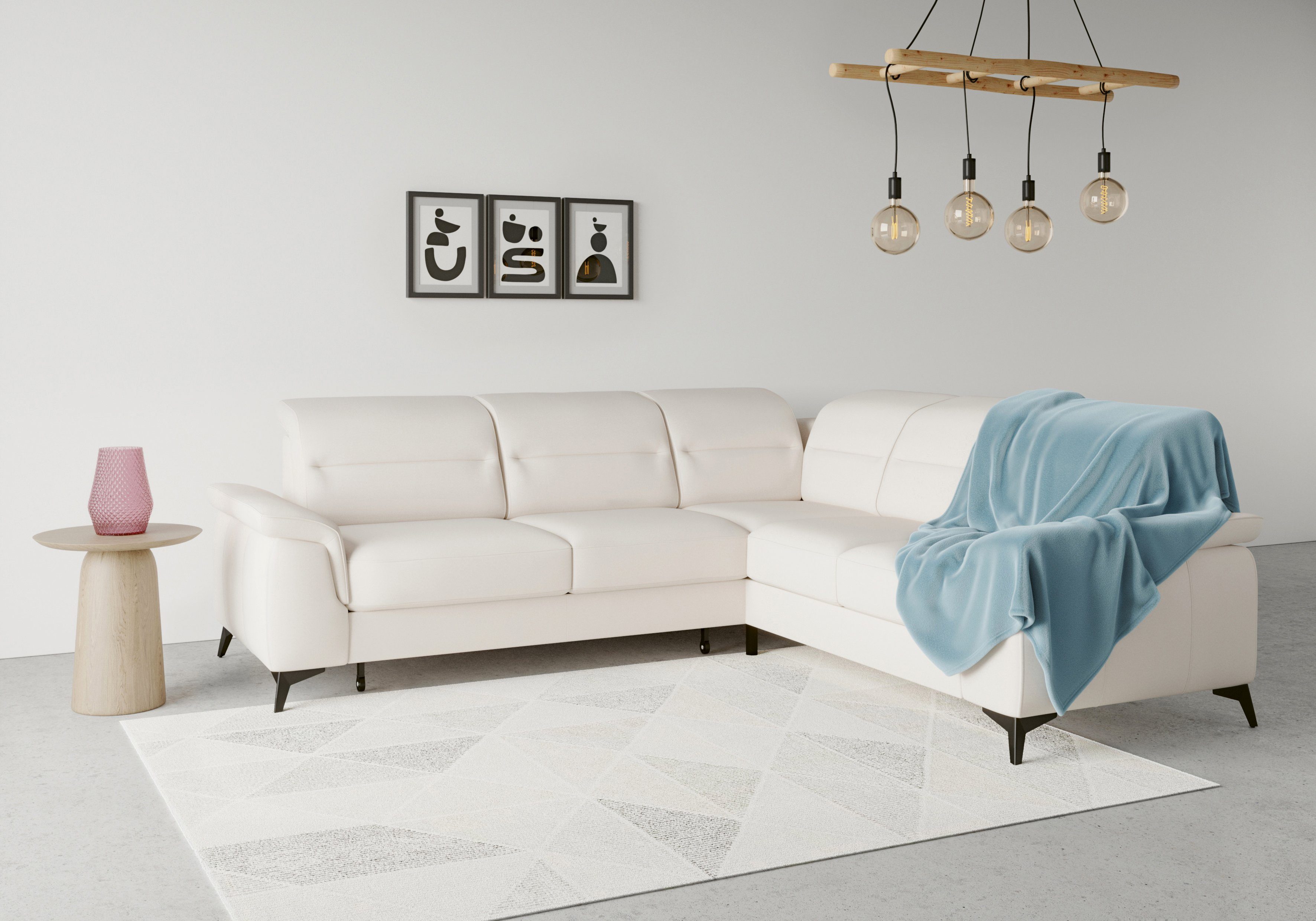 sit&more Hoekbank Sinatra L-vorm optioneel met verstelbare hoofdsteun en armleuning, metalen poten beige, hoekbanken, Breedte ligoppervlak: 121 cm,