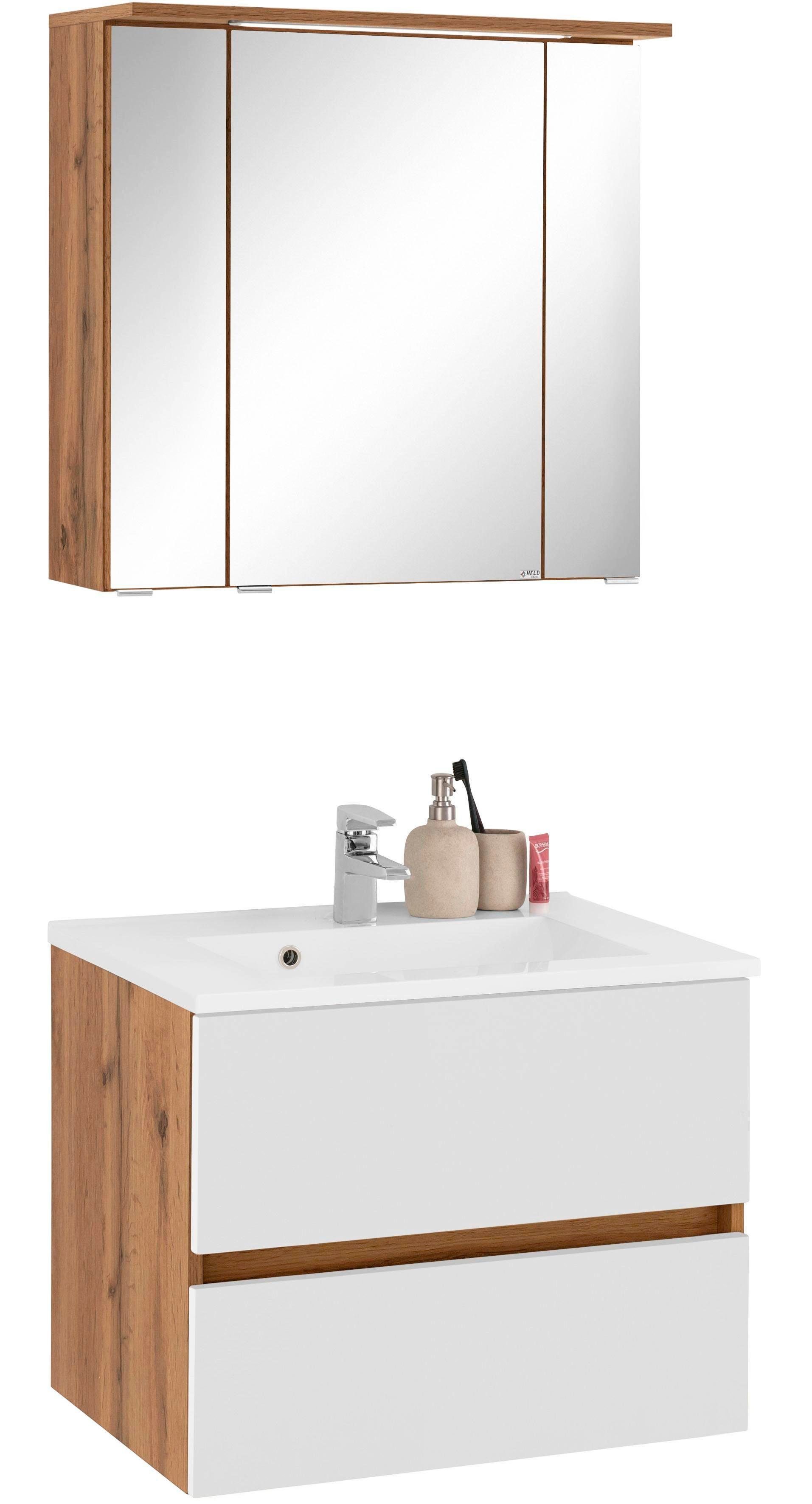 welltime Badkamerserie Lucca Breedte 60 cm, met led-spiegelkast (2-delig) badmeubelsets wit