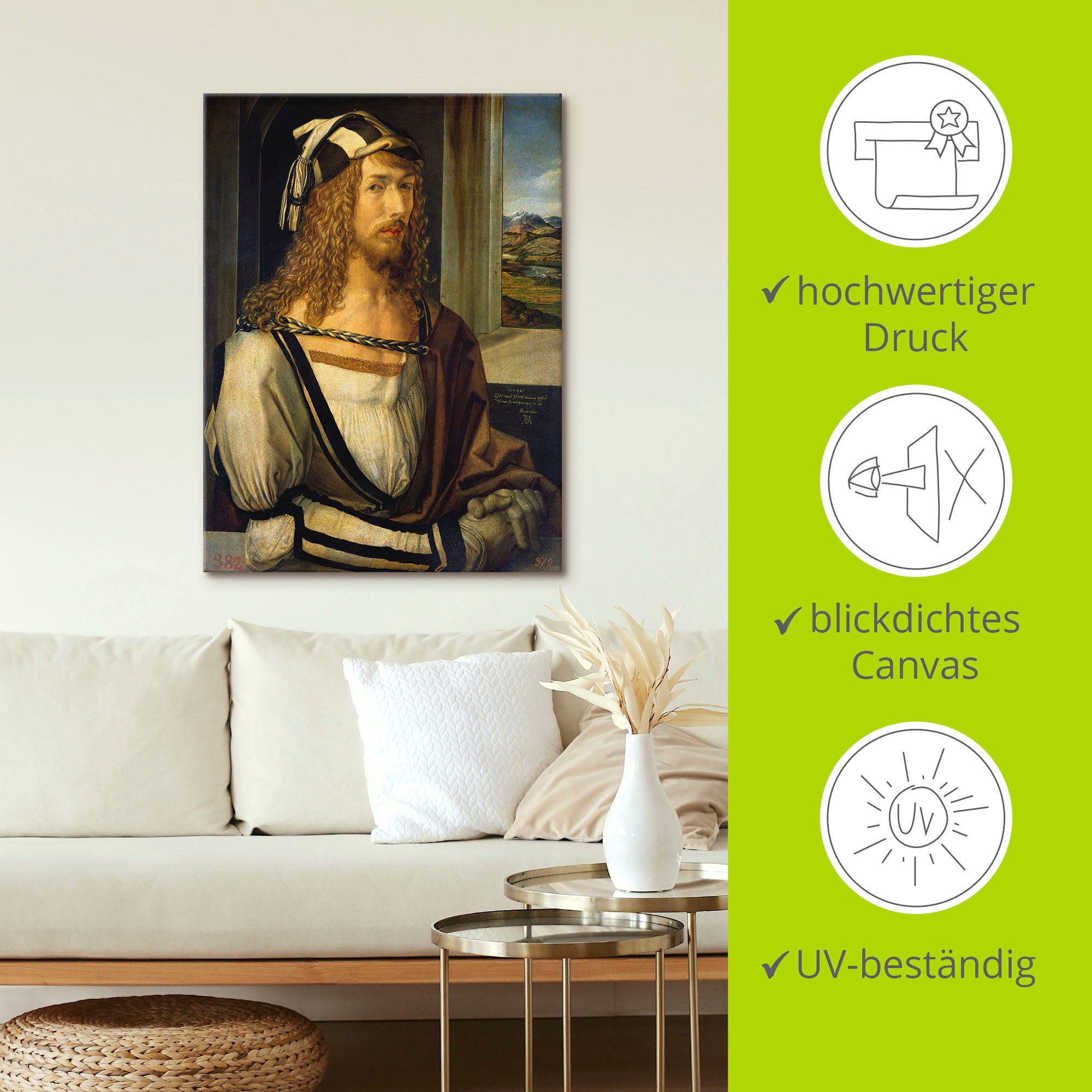 Artland Artprint op linnen Zelfportret met landschap. 1498