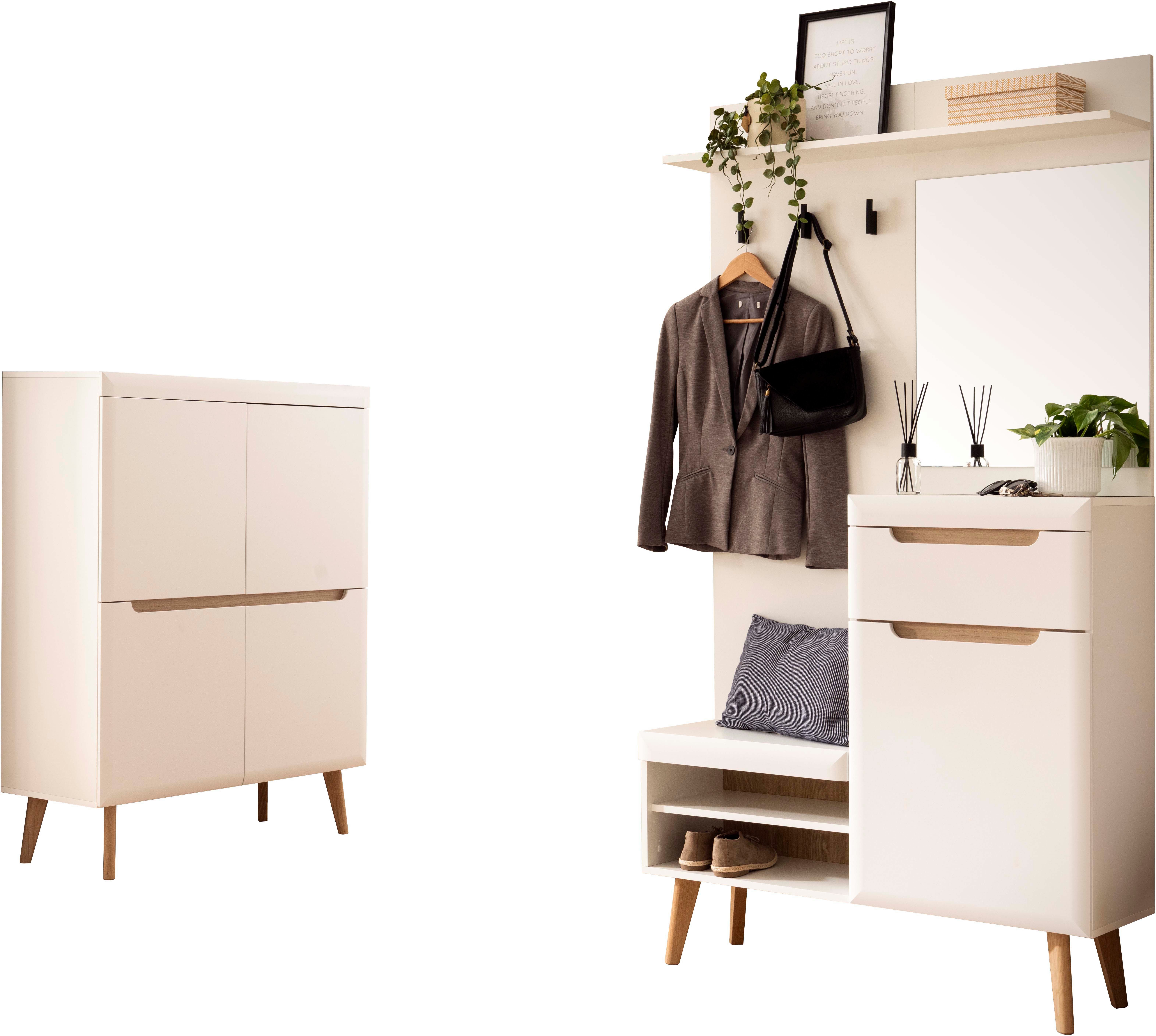 Home affaire Halmeubelset Torge, kapstok met opbergruimte, garderobekast in Scandic design (set, 2-delig)