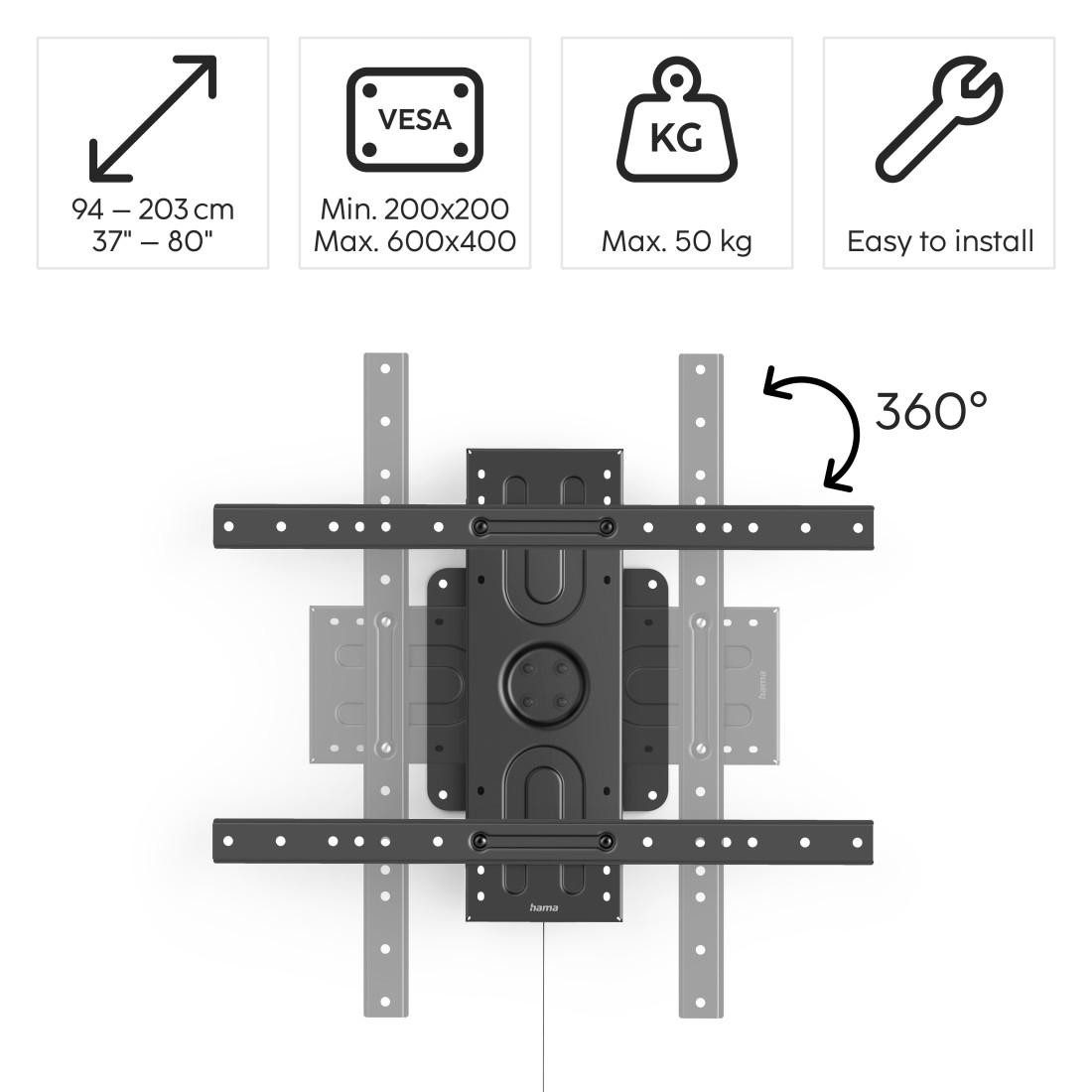 Hama Tv-wandhouder Draaiend, tot 50kg, 94 - 203 cm (37" - 80"), 43", 50", 55", 65", 75"