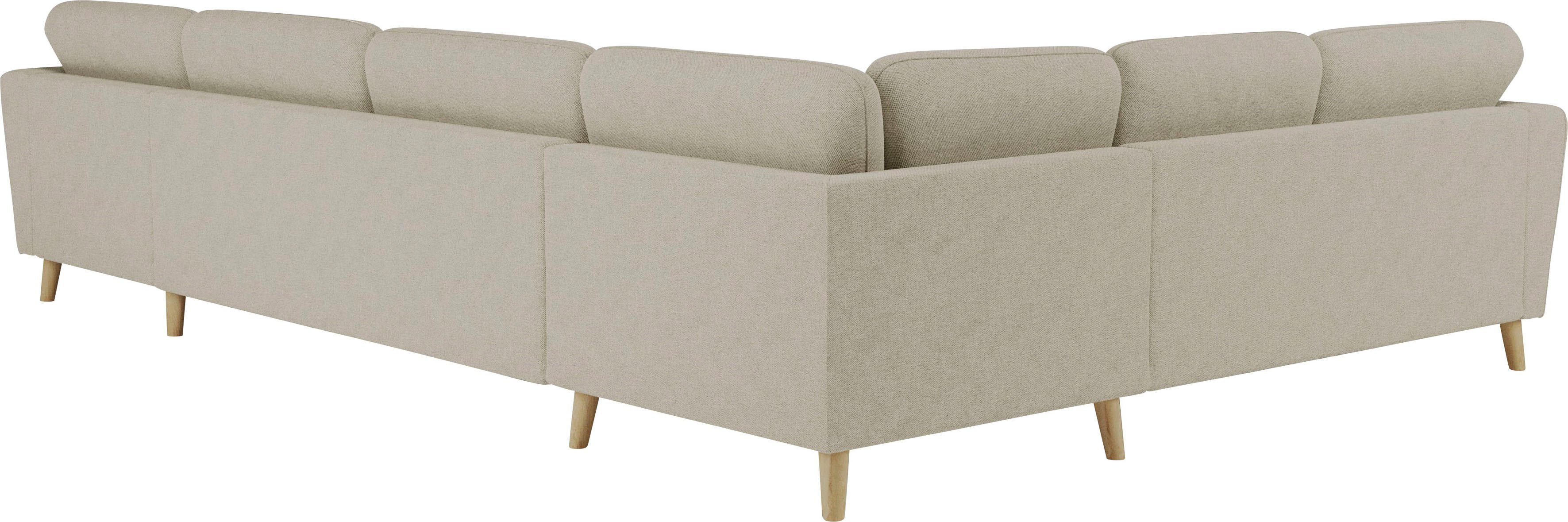 Home affaire Zithoek MARSEILLE XXL 349cm, U-vorm, ottomane rechts/links kiesbaar Massief houten poten van eiken, in verschillend overtrekken en kleurvarianten