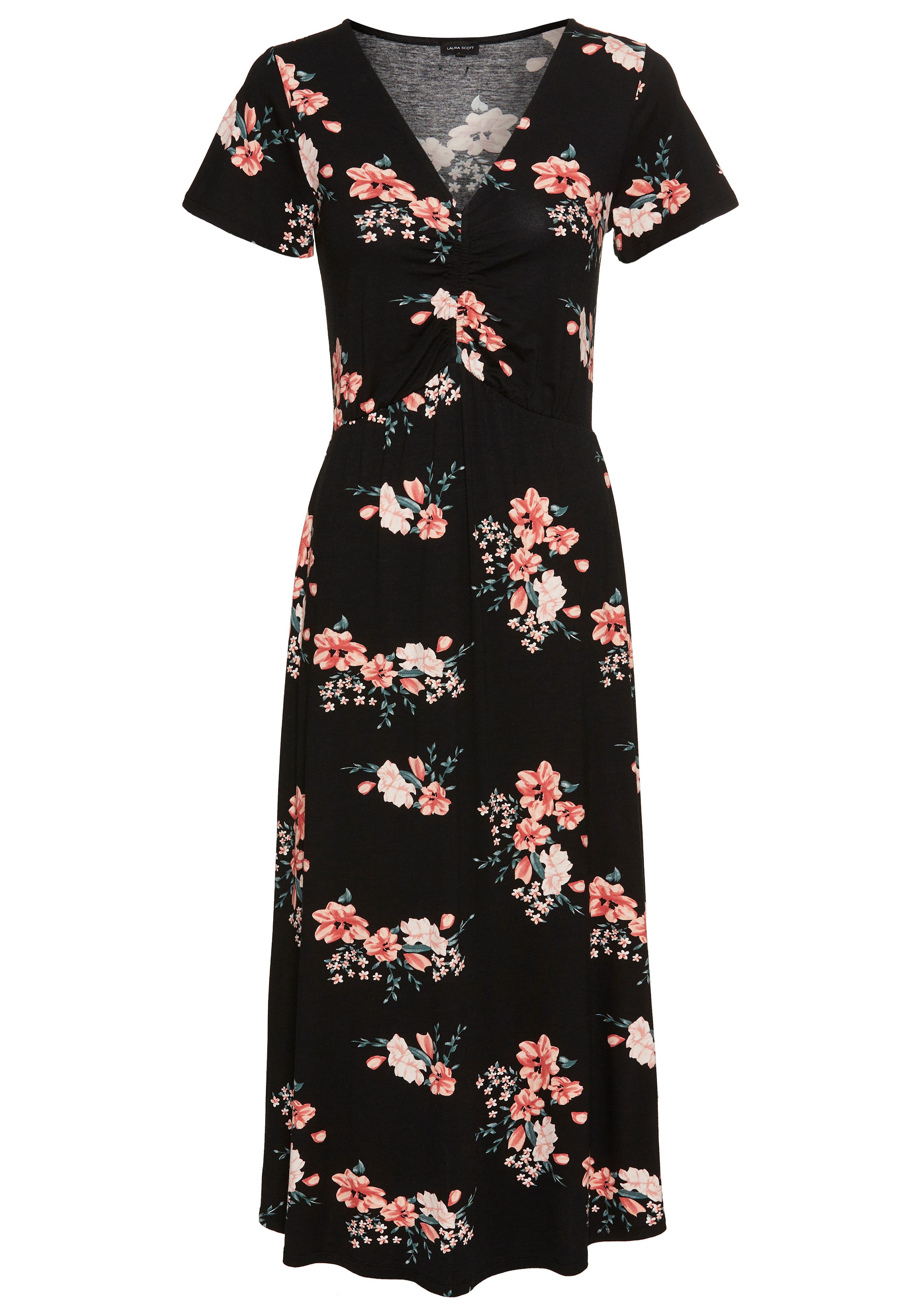 Laura Scott Midi-jurk met romantische bloemenprint en rimpeling - nieuwe collectie