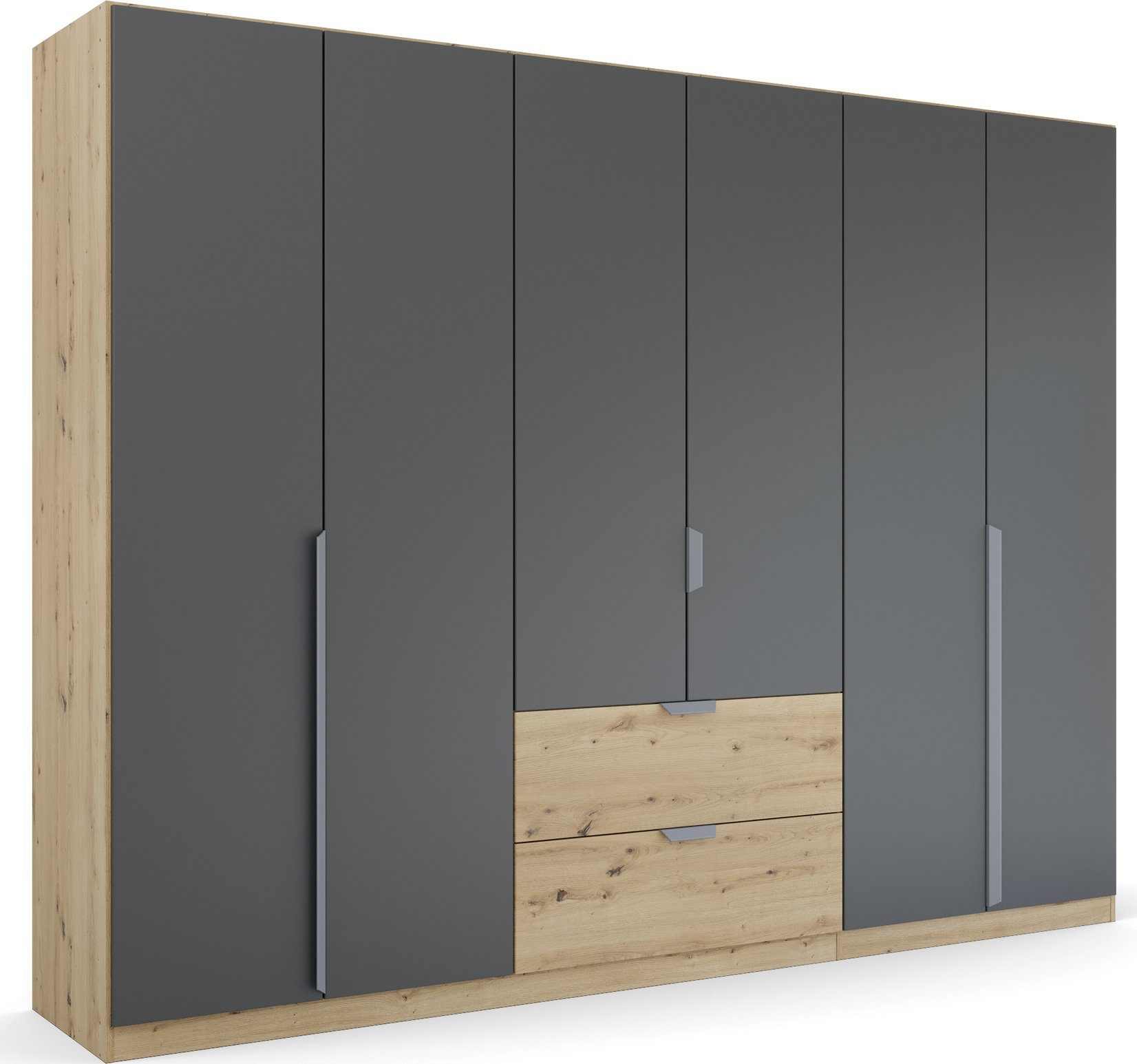 rauch Draaideurkast Dark&Wood by Quadra Spin in industriële stijl met metalen stanggrepen kledingkasten grijs