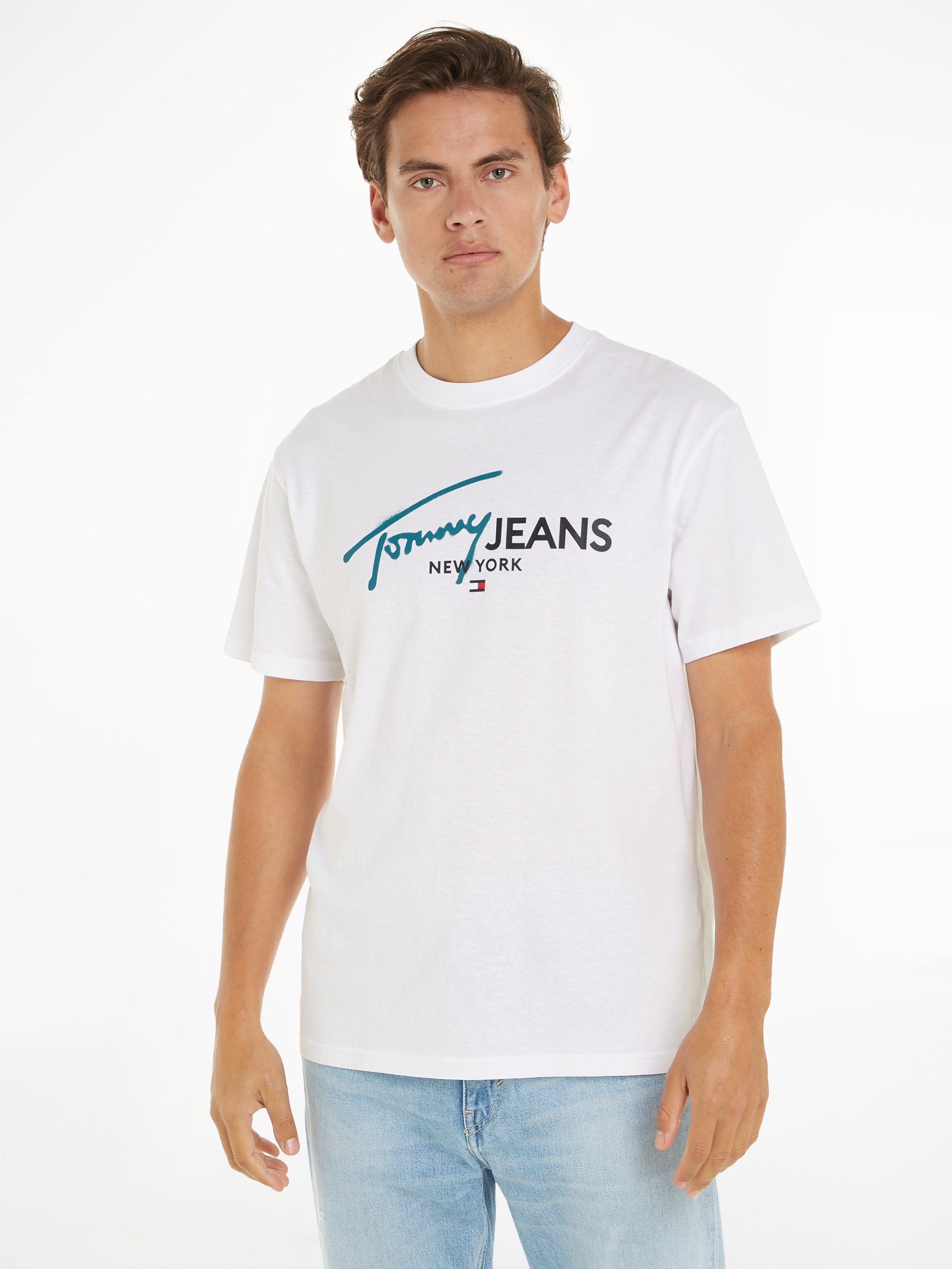 Tommy Jeans T-shirt met labelprint model 'SPRAY POP COLOR'