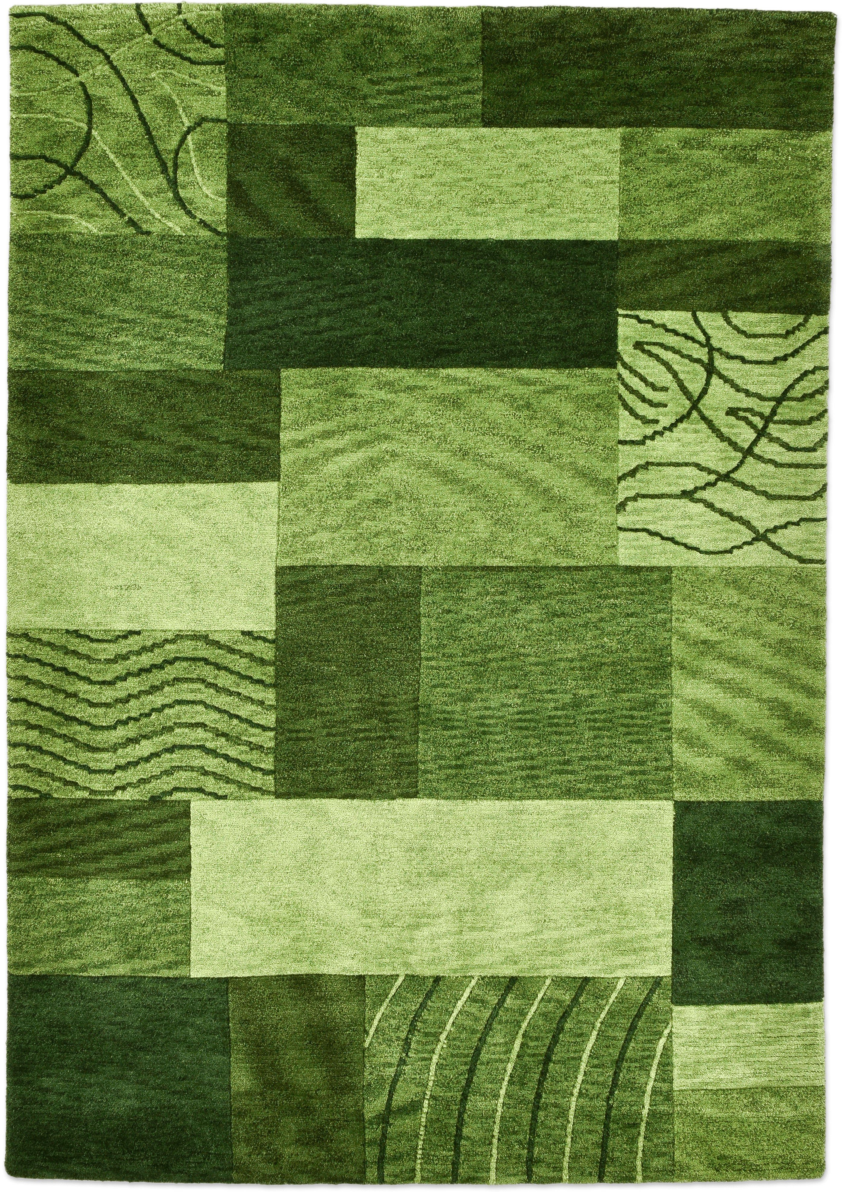 THEKO Wollen kleed Domas 4028 Korte pool, zuivere wol, met de hand geknoopt, modern patchworkdesign