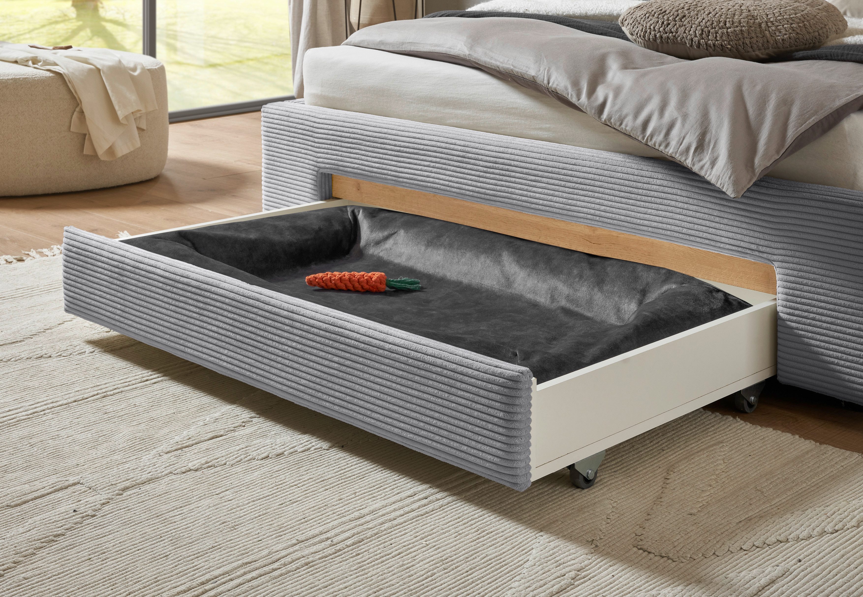 INOSIGN Gestoffeerd bed CiTY/GiRON,, gepolsterd opbergbed, met LED-verlichting Bedkisten met hondenbed of als opbergruimte, opklapbare hoofdeinden