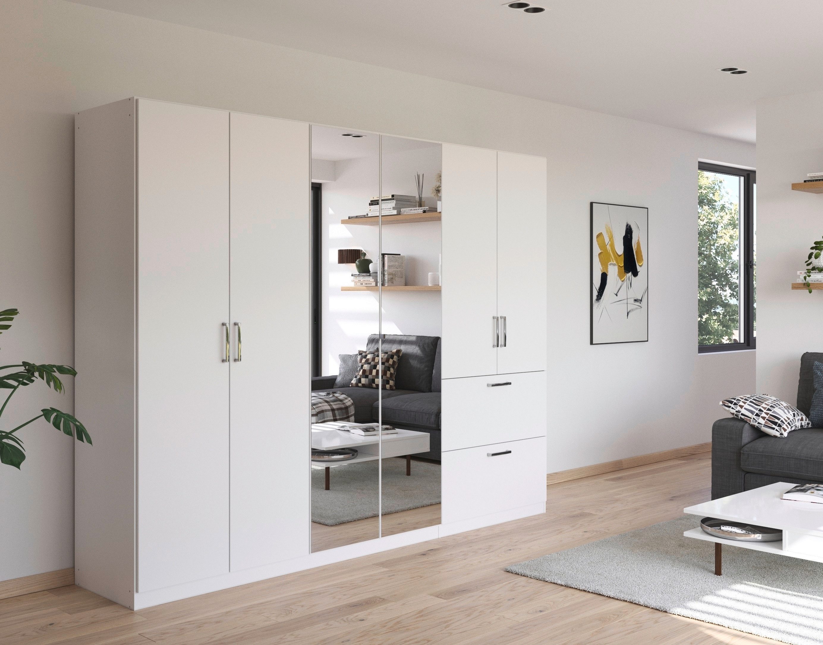 rauch Draaideurkast Kledingkast Kast Garderobe Slaapkamerkast PADUA volledig gemonteerde spiegeldeuren, twee grote lades made in germany