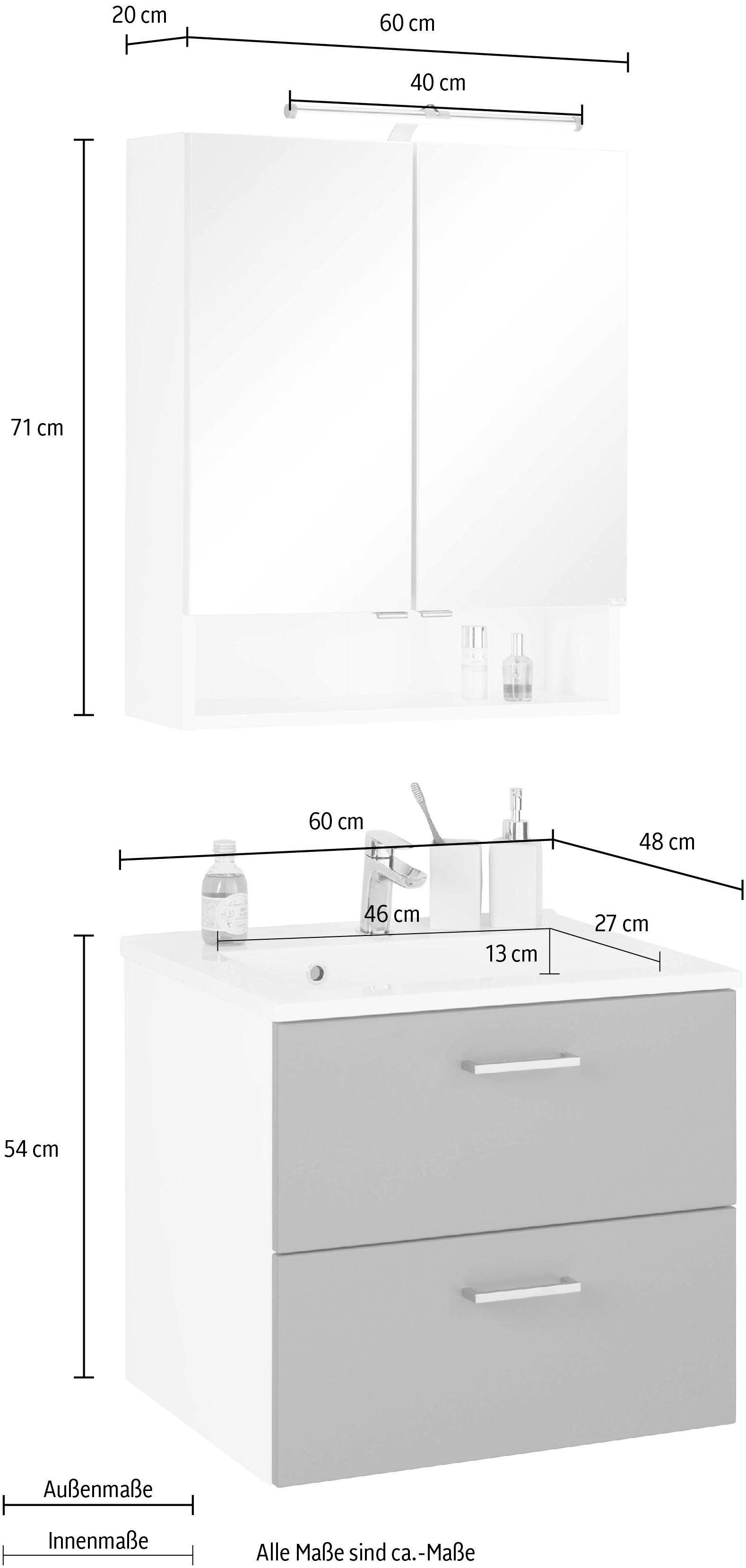 welltime Badkamerserie Ribera Spiegelkast breedte 60 cm, wastafelonderkast (2-delig)