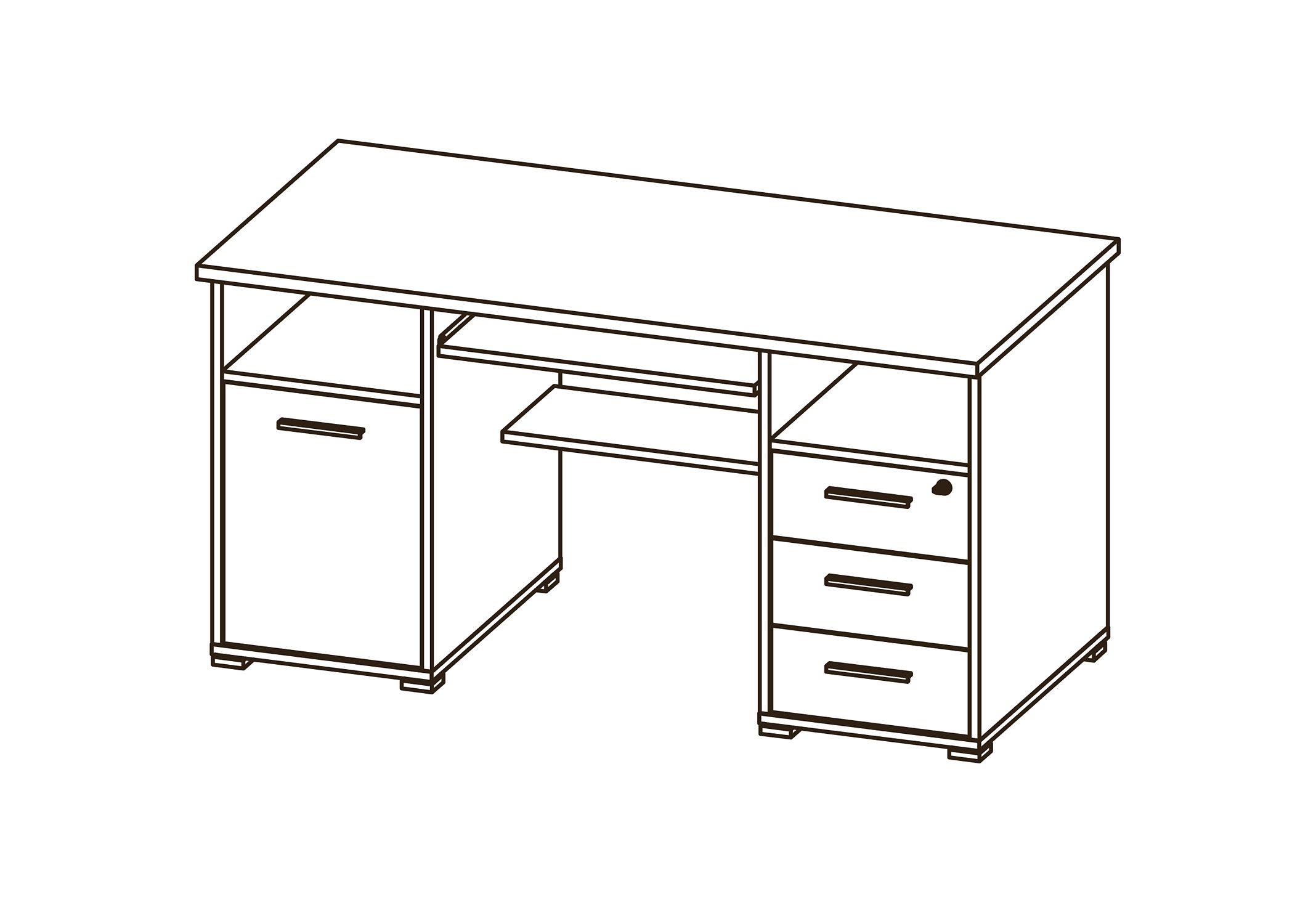 GERMANIA Pc-bureau 0484 Bureau met uittrekplank voor het toetsenbord & afsluitbare lade, 145 cm breed