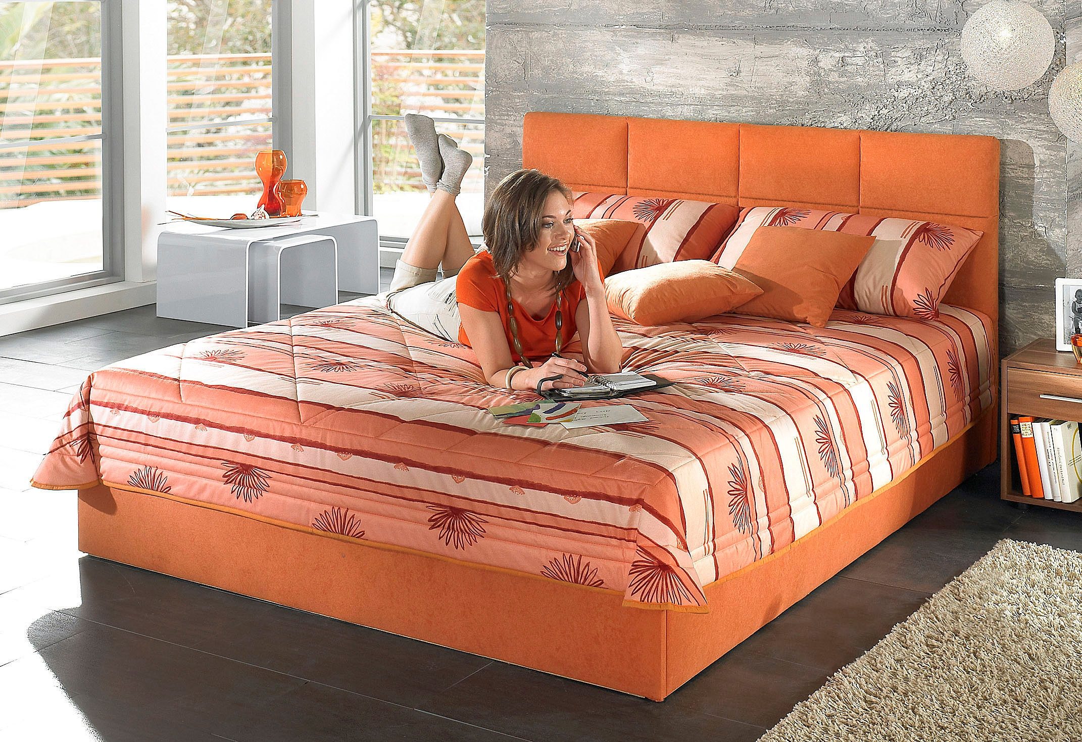 Westfalia Polsterbetten Gestoffeerd bed met bedkist bedden maat 212 cm x 210 cm x 42 cm oranje