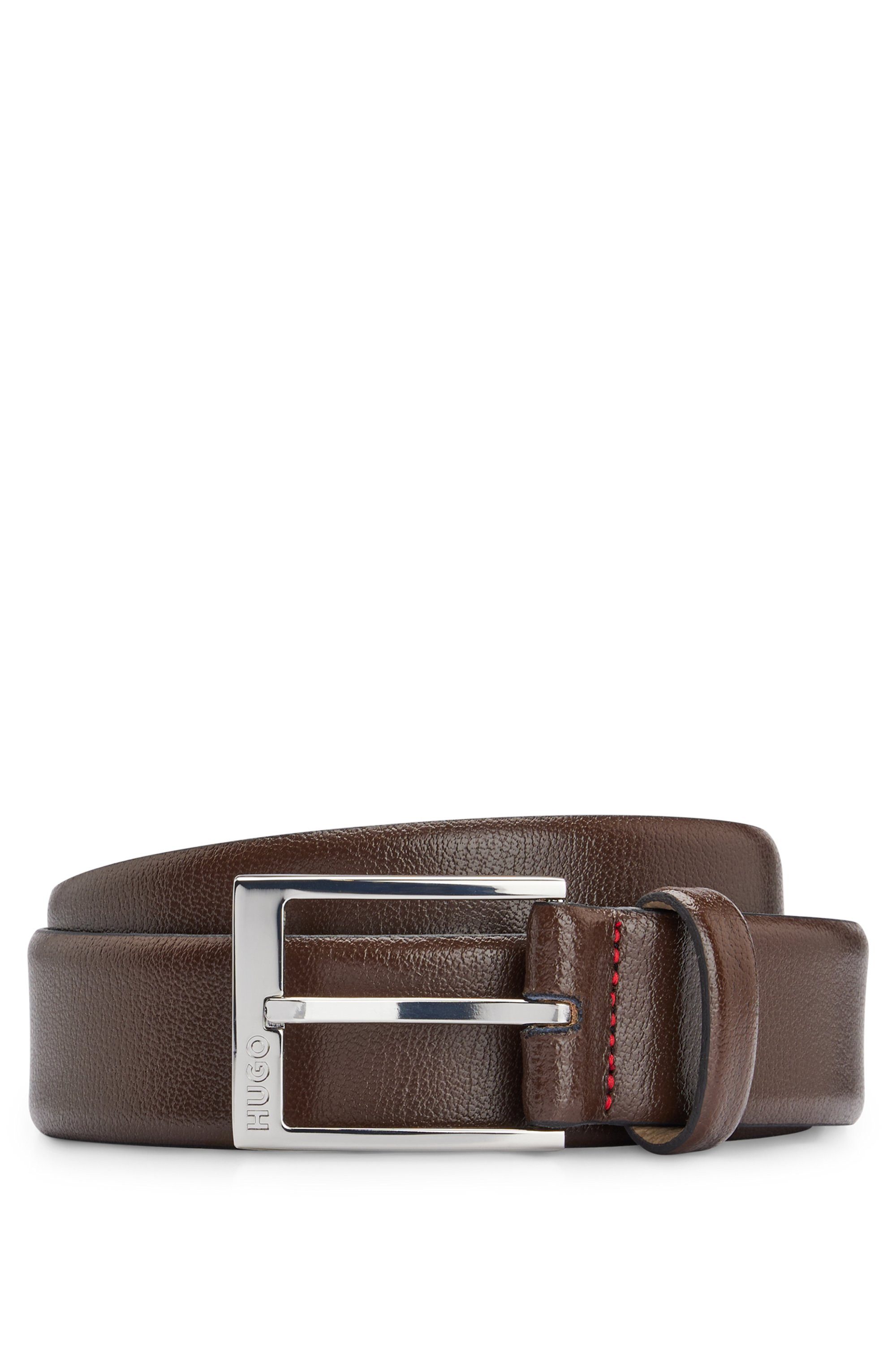 HUGO Leren riem geweven met logo-sluiting, glanzende zilverkleurige details