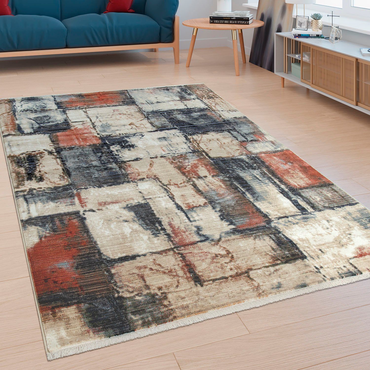 Paco Home Vloerkleed Sena 452 Korte pool, modern abstract design, met franje