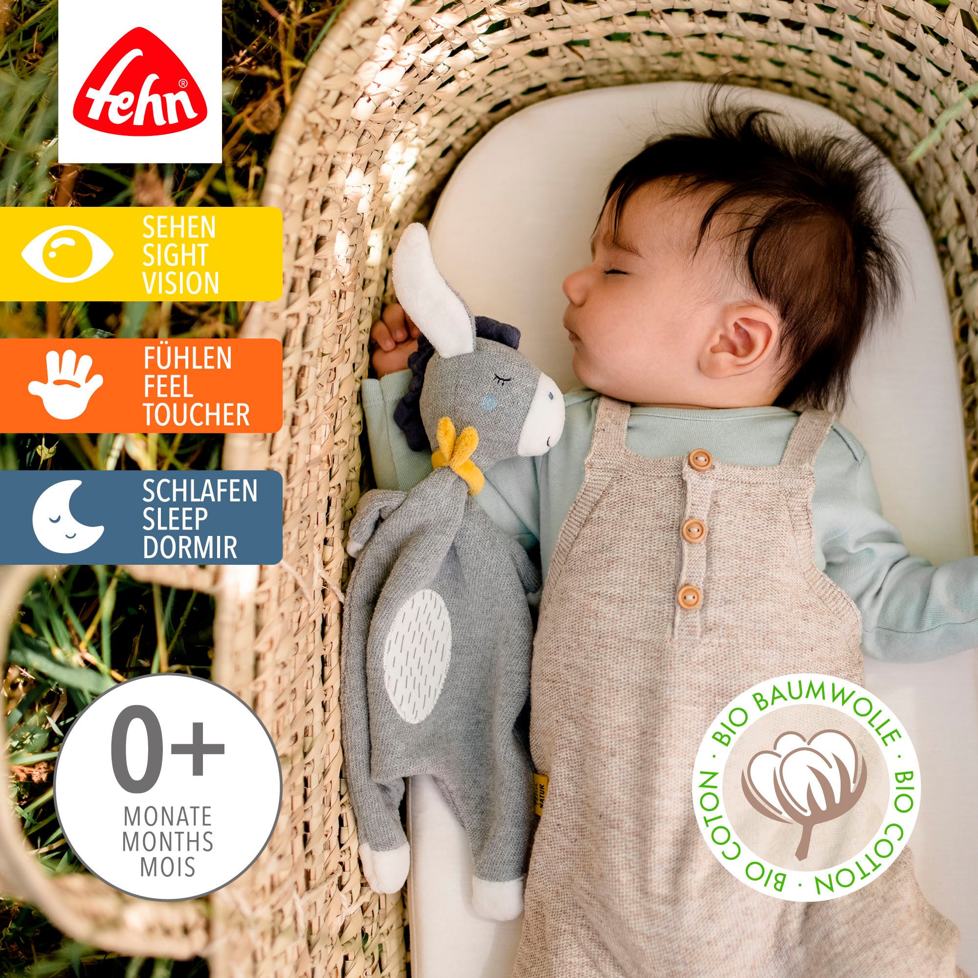 Fehn Knuffeldoekje FehnNATUR, knuffeldoek ezel
