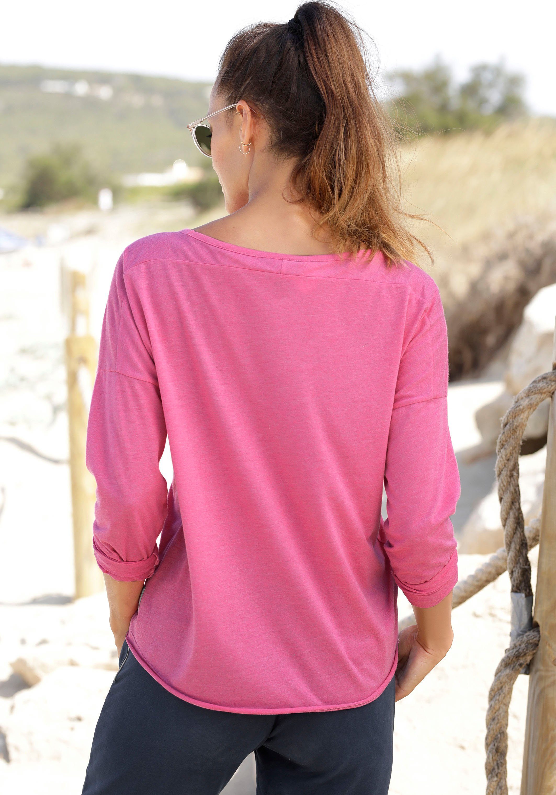 Elbsand Shirt met lange mouwen Niola met grote print op de voorkant, longsleeve van een katoenmix