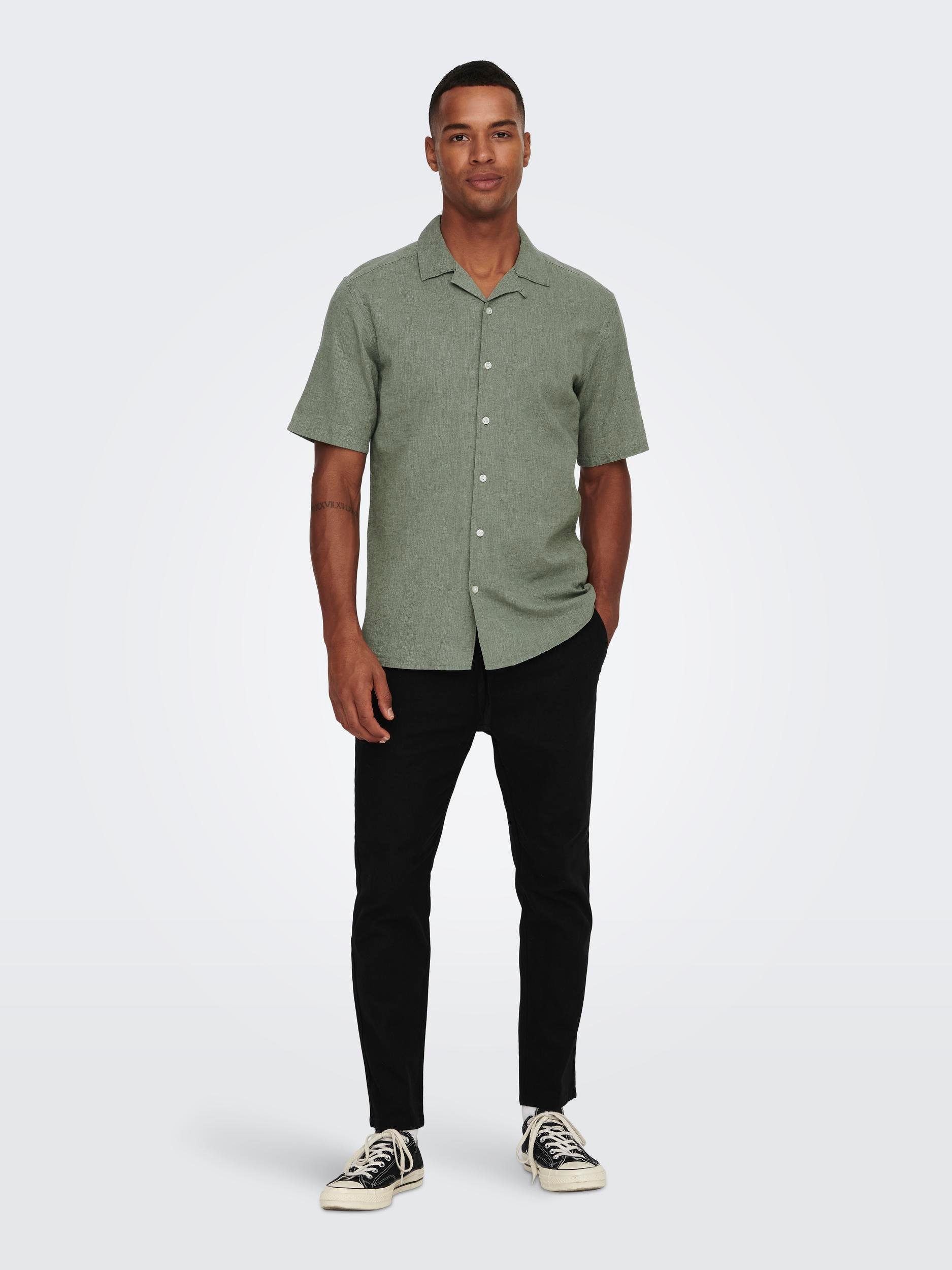 ONLY & SONS Overhemd met korte mouwen ONSCAIDEN SS SOLID RESORT LINEN NOOS