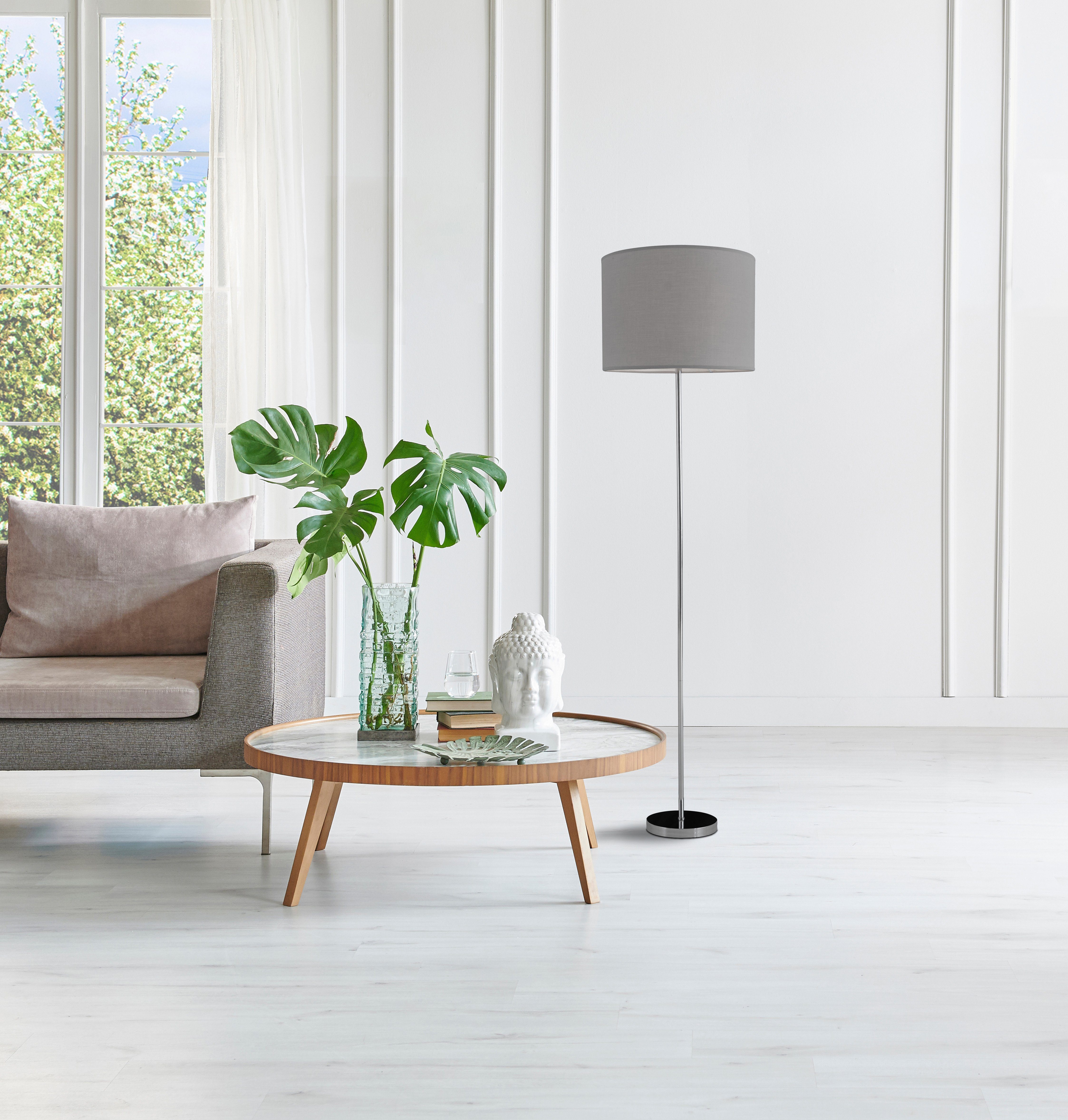näve Staande lamp New York Hoogte 160 cm, diameter 34,5 cm, 1x E27 max 40W, kap grijs, frame chroom (1 stuk)