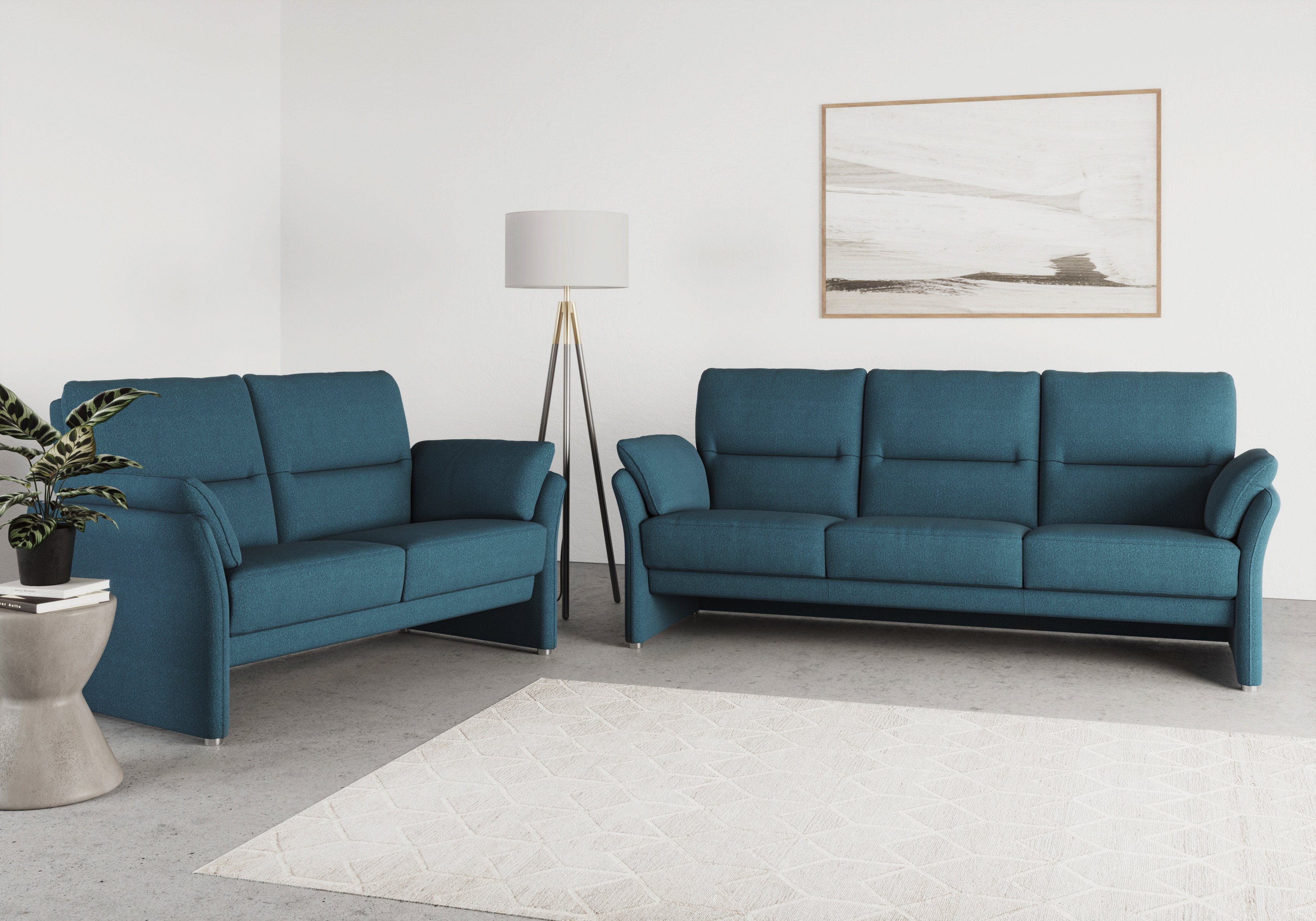 DOMO collection 2-zitsbank Pina, schmale Armlehnen, mit Federkern, kompakt & elegant met veerbasis voor hoog zitcomfort, breedte 159 cm