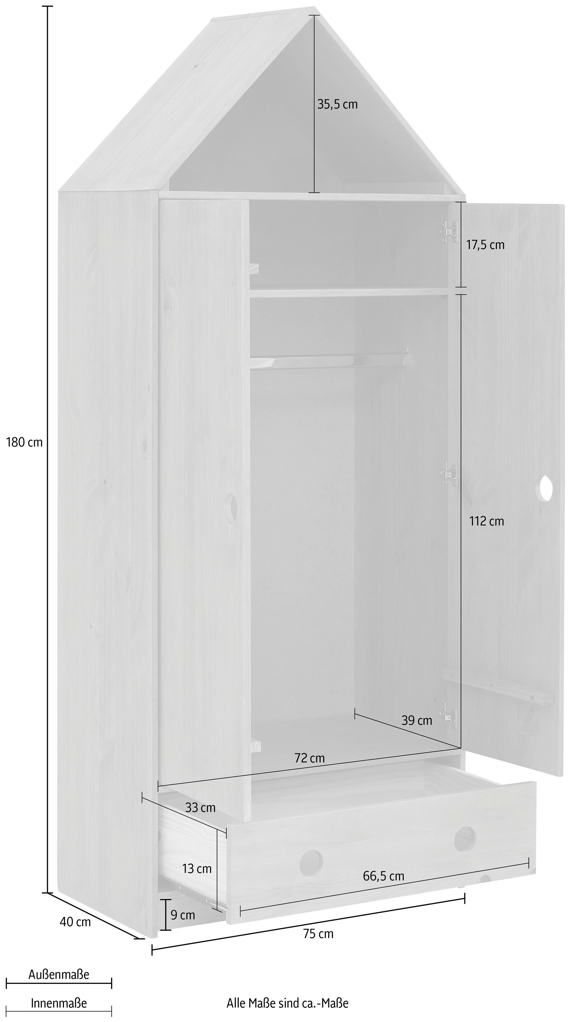 Lüttenhütt Kledingkast Alpi Grenenhout, met planken en garderobestang, hoogte 180 cm