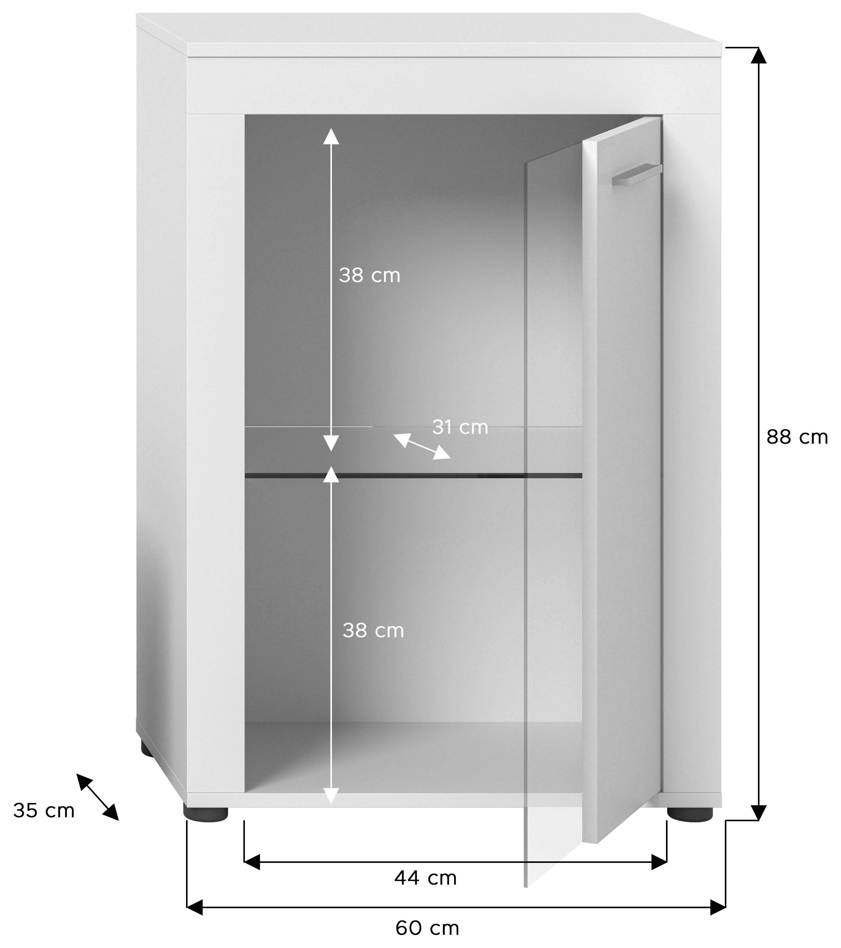 INOSIGN Vitrinekast Aosta, breedte 60 cm, staand of hangend, in verschillende kleuren Deurafdichting verwisselbaar, 1 glazen inlegvloer, hangvitrine, staande vitrine