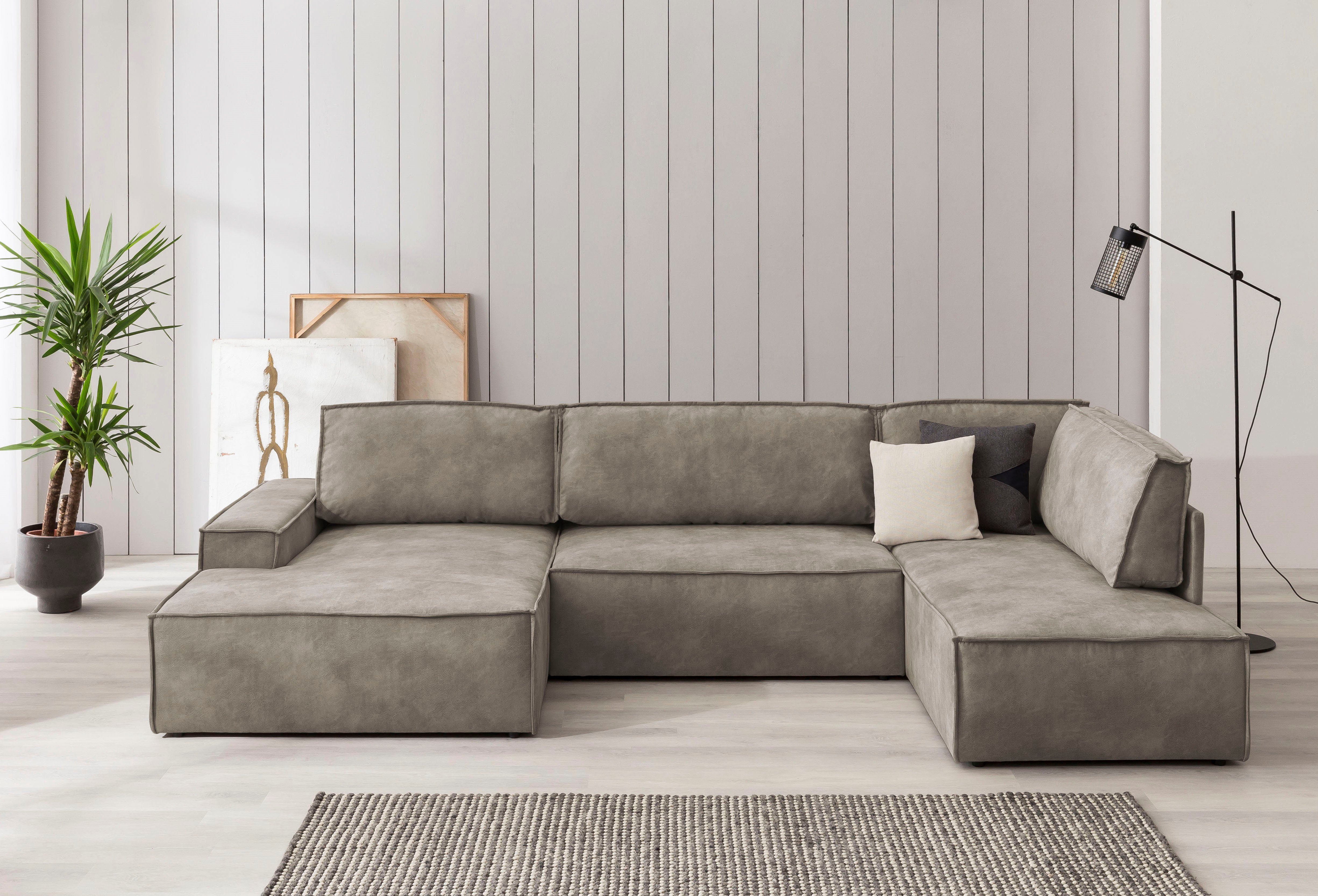 Home affaire Zithoek SHERWOOD 329 cm, U-vorm, slaapbank, Slaapfunctie met bedkist (194x139 cm), cord, vintage, fluweel