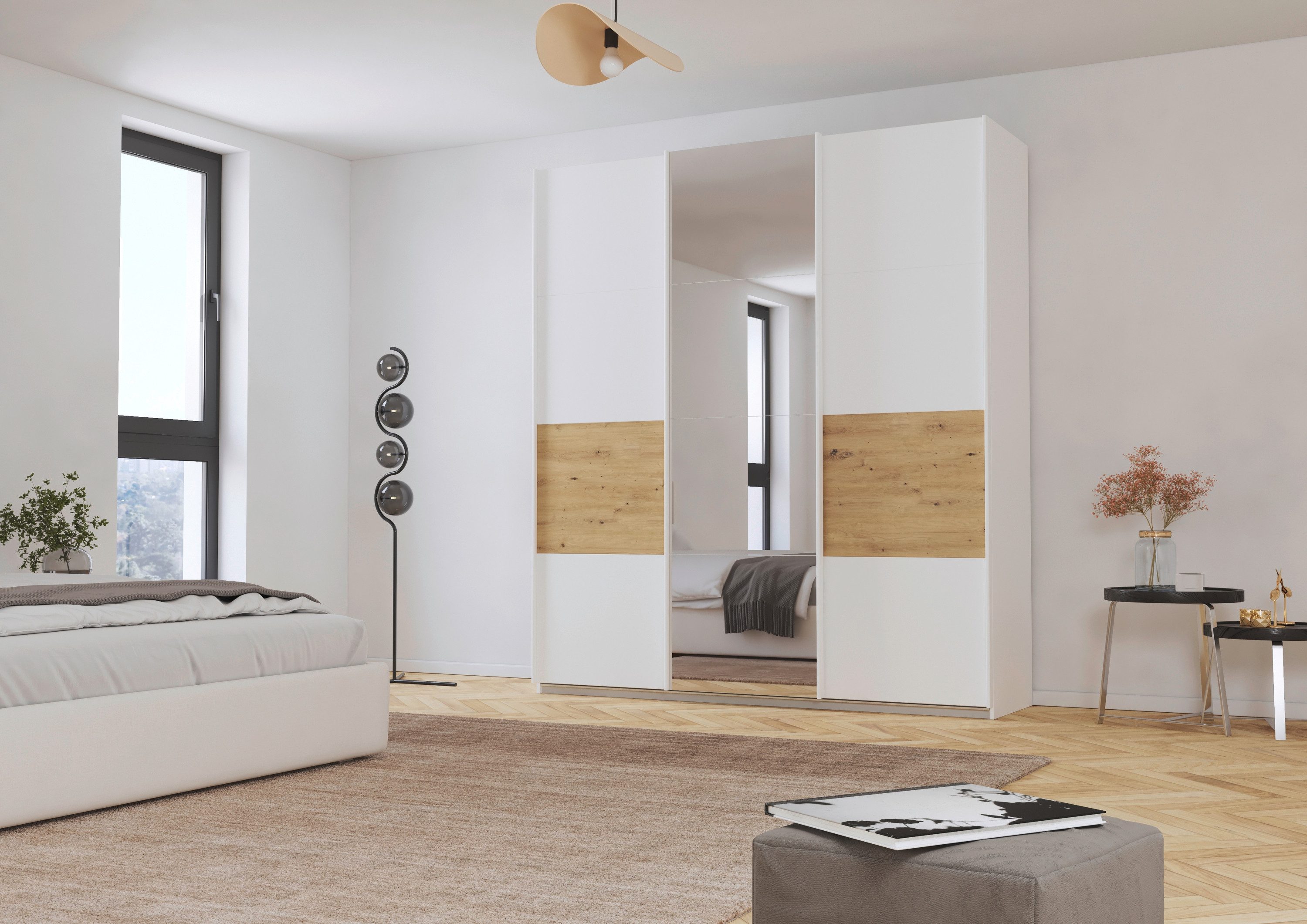 rauch Schuifdeurkast Kledingkast Kast Garderobe CORTONA inclusief indeling, 2 stoffen dozen en extra planken