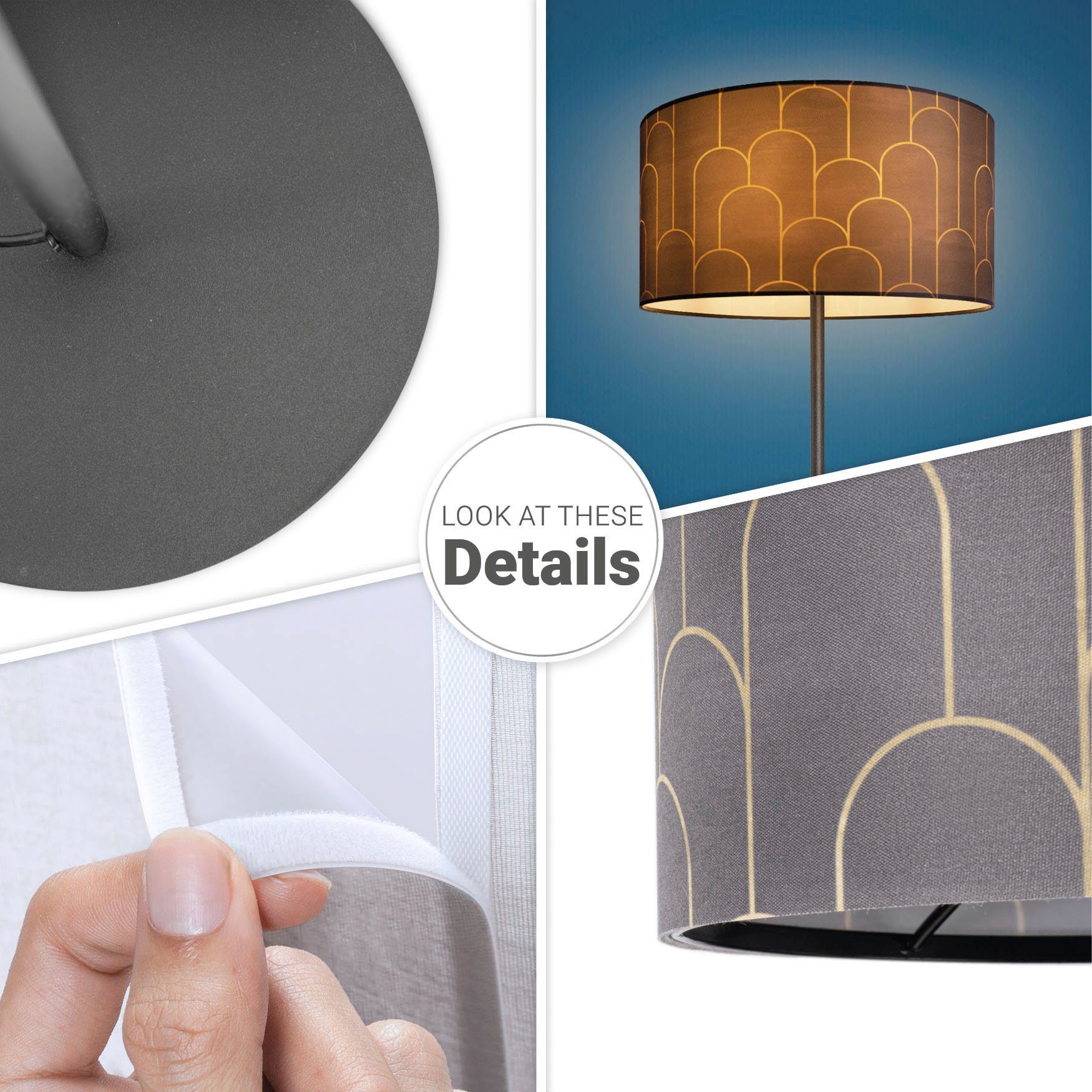 Paco Home Staande lamp Luca Pillar Vloerlamp met kap woonkamer lampenkap stof modern abstract