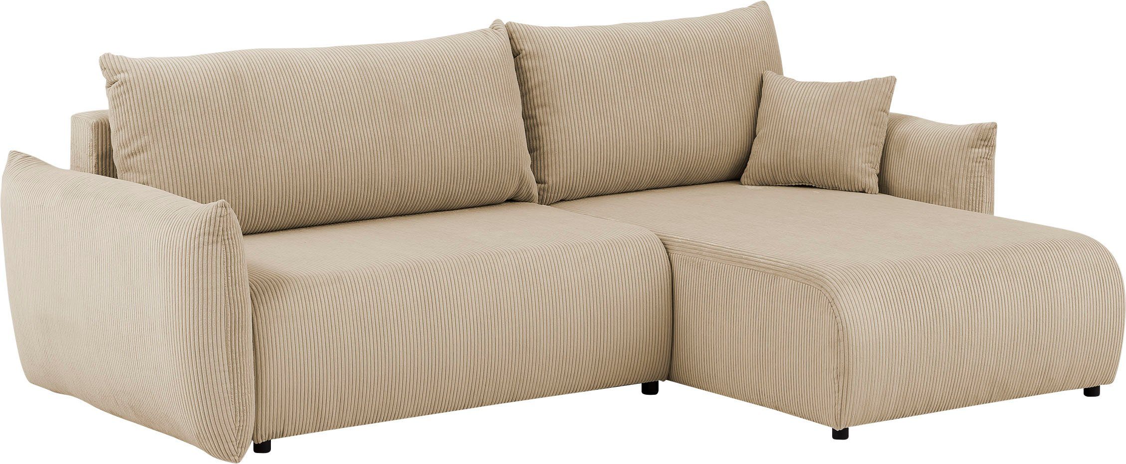 INOSIGN Hoekbank MAVAS bedbank met bedkist, L-model, ca. 257/127 cm (ligoppervlak 212/145 cm), ribfluweel, chenille, structuur