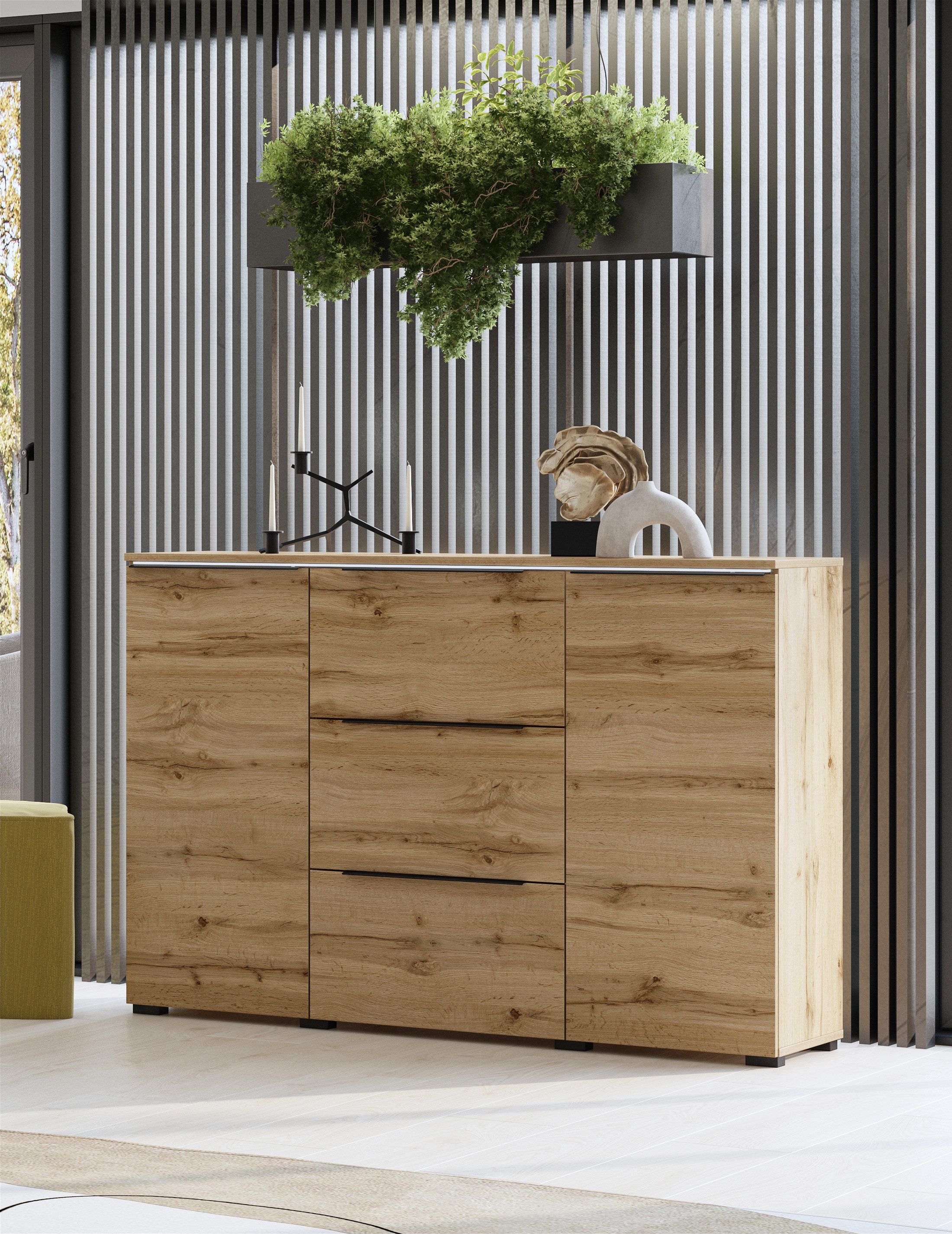 INOSIGN Dressoir Tana, breedte 132 cm, moderne commode 3 SK, 2 deuren Ladekast, sidetable met veel bergruimte, planken verstelbaar