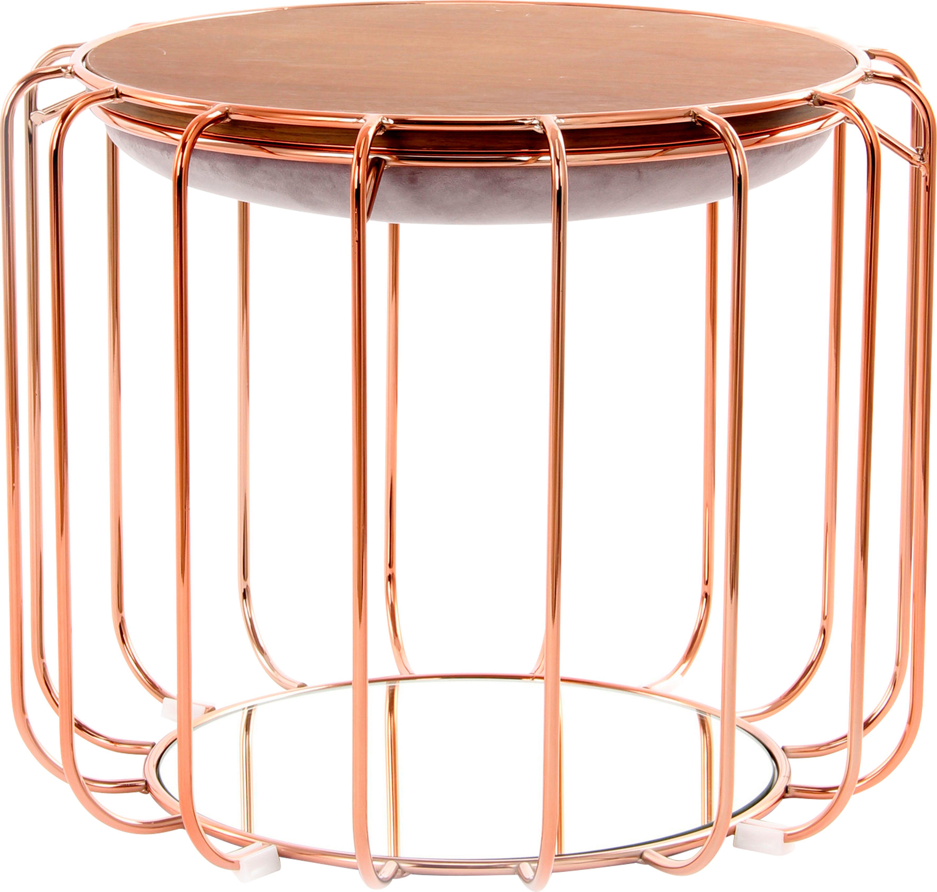 Kayoom Bijzettafel Pouf Comfortable 110, afneembare en omkeerbare bovenkant praktisch om te bouwen tot tafel of voetenbank/poef, met spiegelglas (1