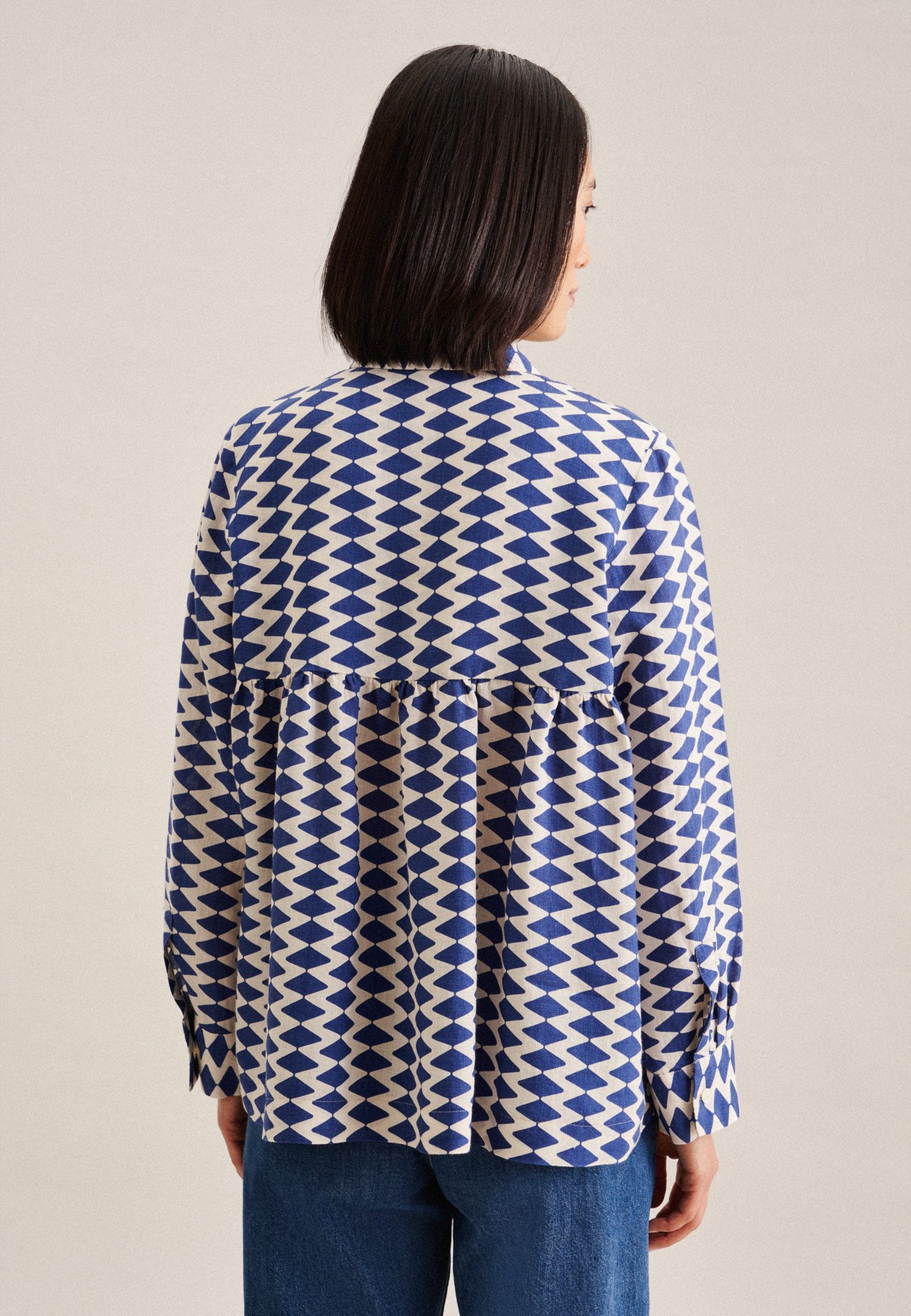 seidensticker Overhemdblouse Zwarte roos Lange mouwen kraag geometrische motieven