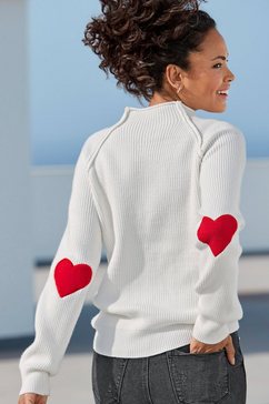 lascana trui met staande kraag met hartdetails wit