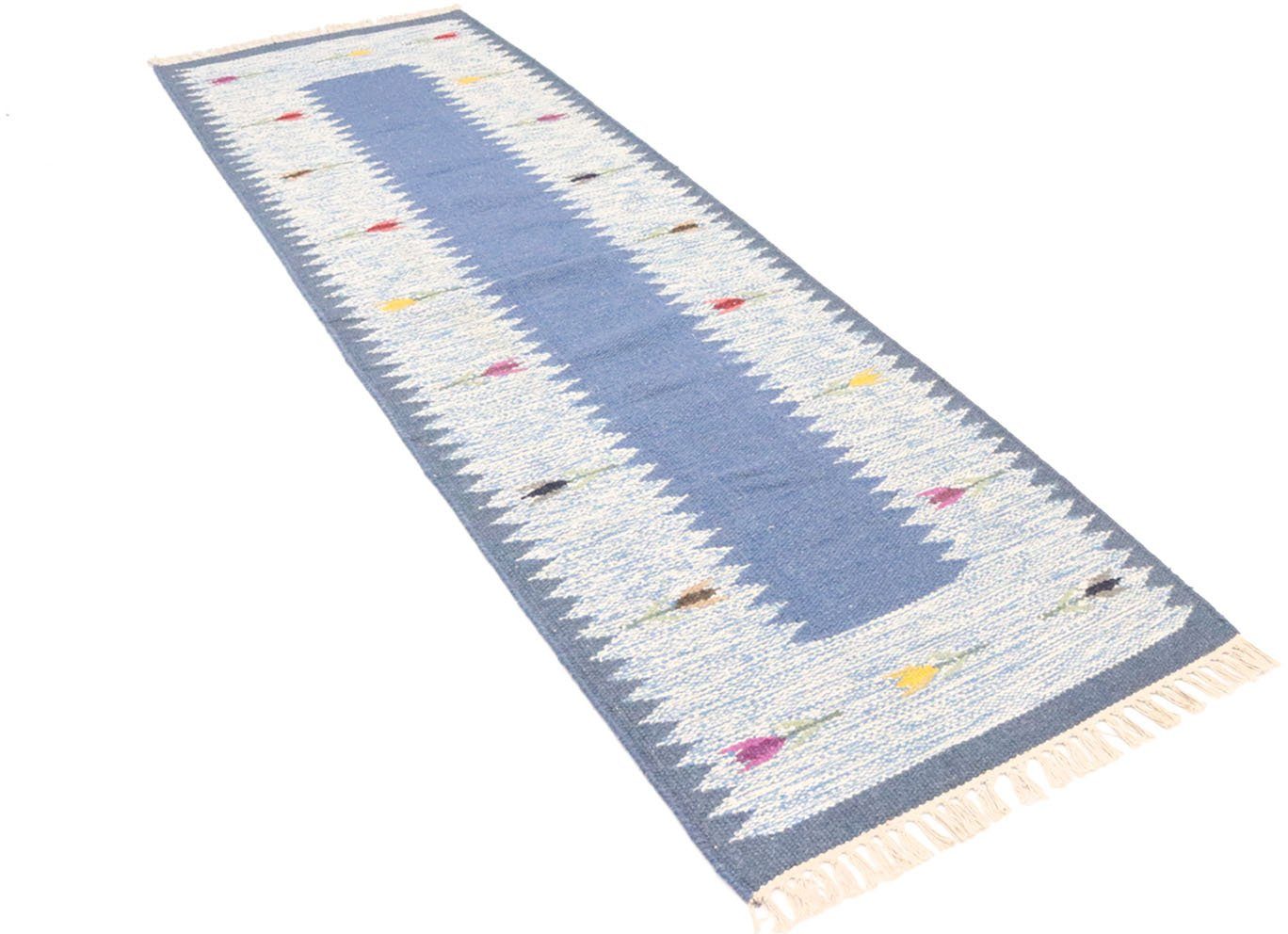 morgenland Wollen kleed Kelim vloerkleed met de hand geweven blauw Laagpolig