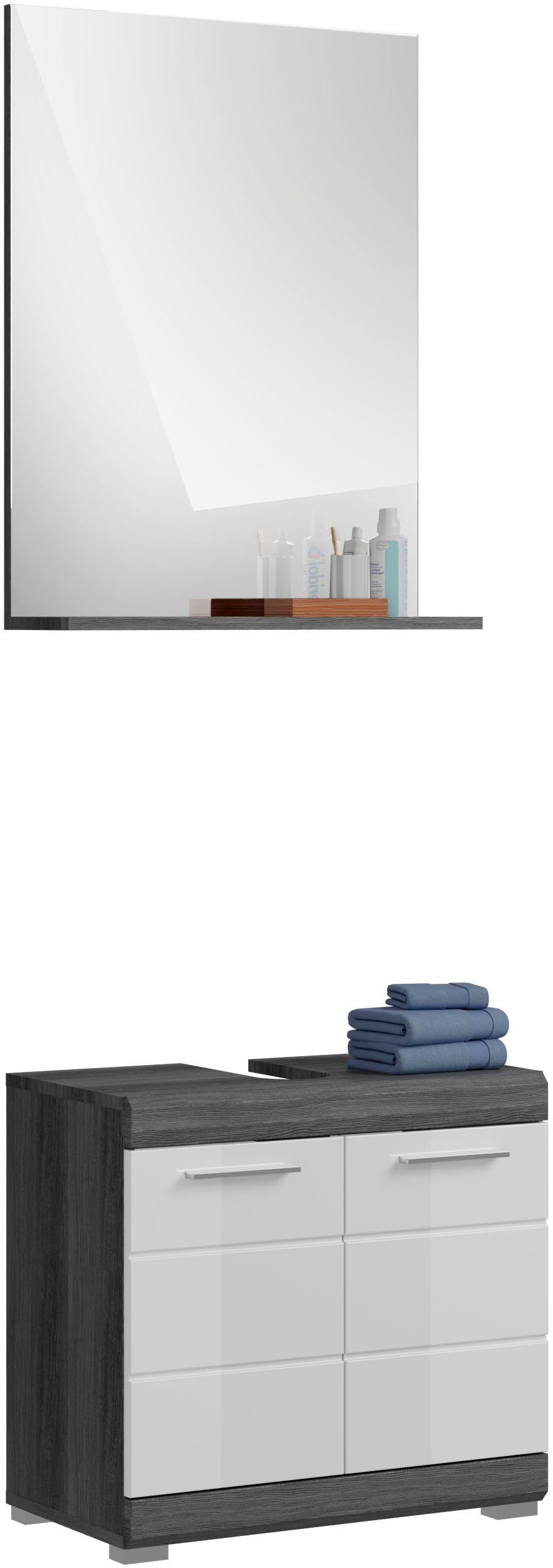 inosign badkamerserie siena badkamermeubels, spiegel, wastafelkast (set, 2-delig) grijs