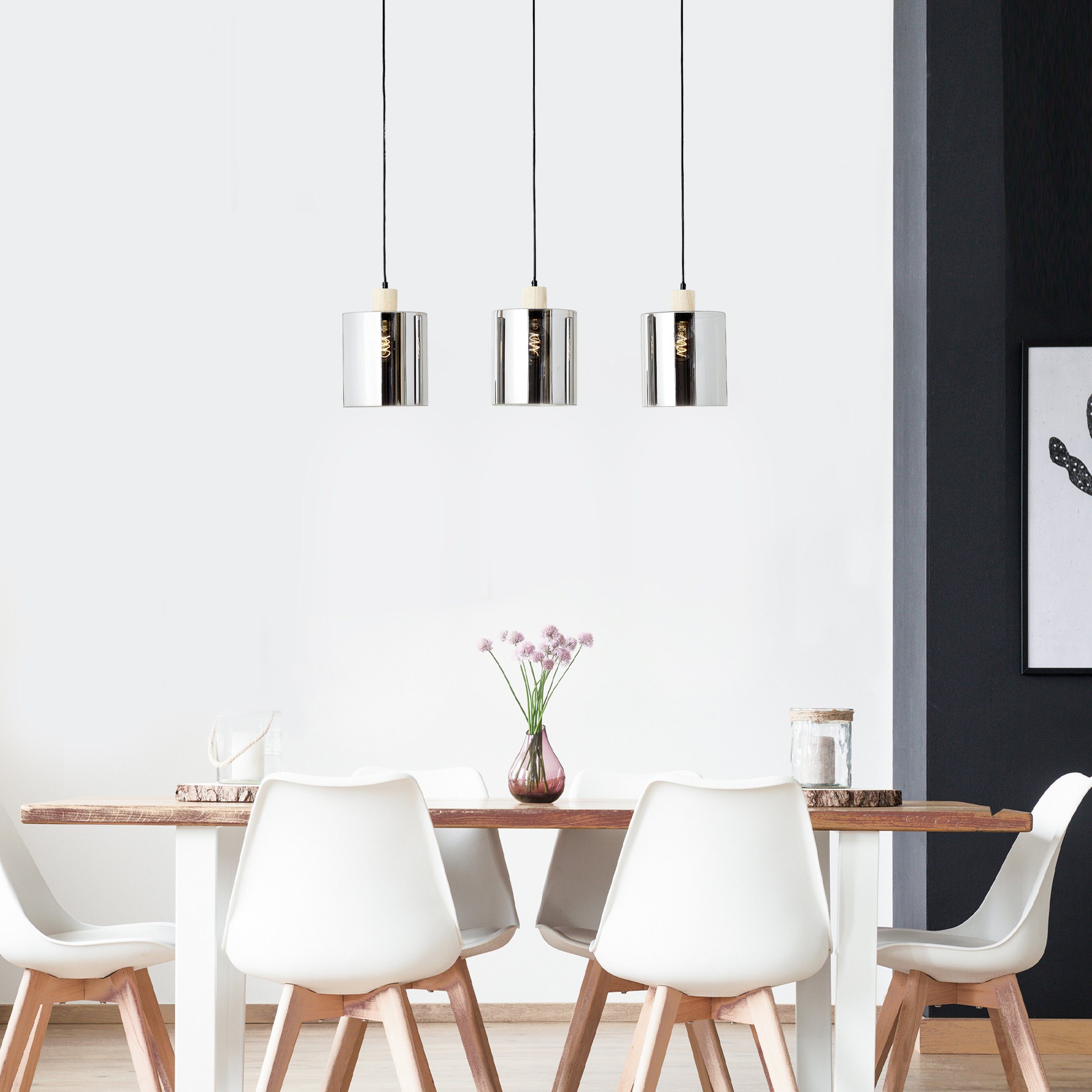 Brilliant Leuchten Hanglamp Weald Hoogte 120 cm, E27, inkortbaar, metaal/glas/hout, zwart/rook/hout