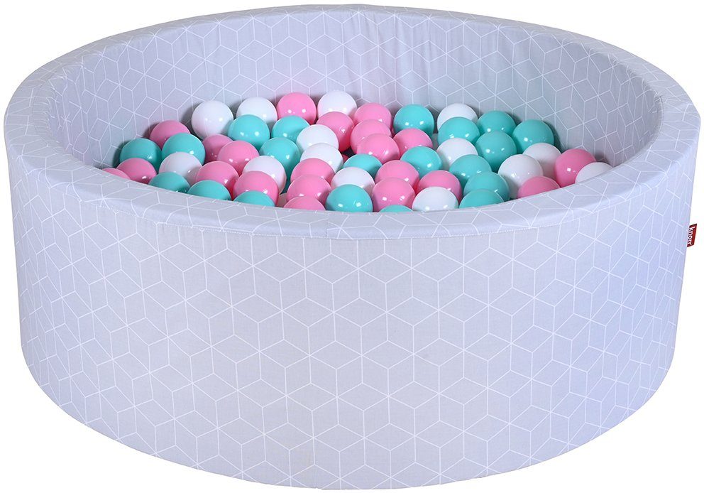 Knorrtoys® Ballenbak Geo, cube grey met 300 ballen roos/crème/light-blue, made in germany