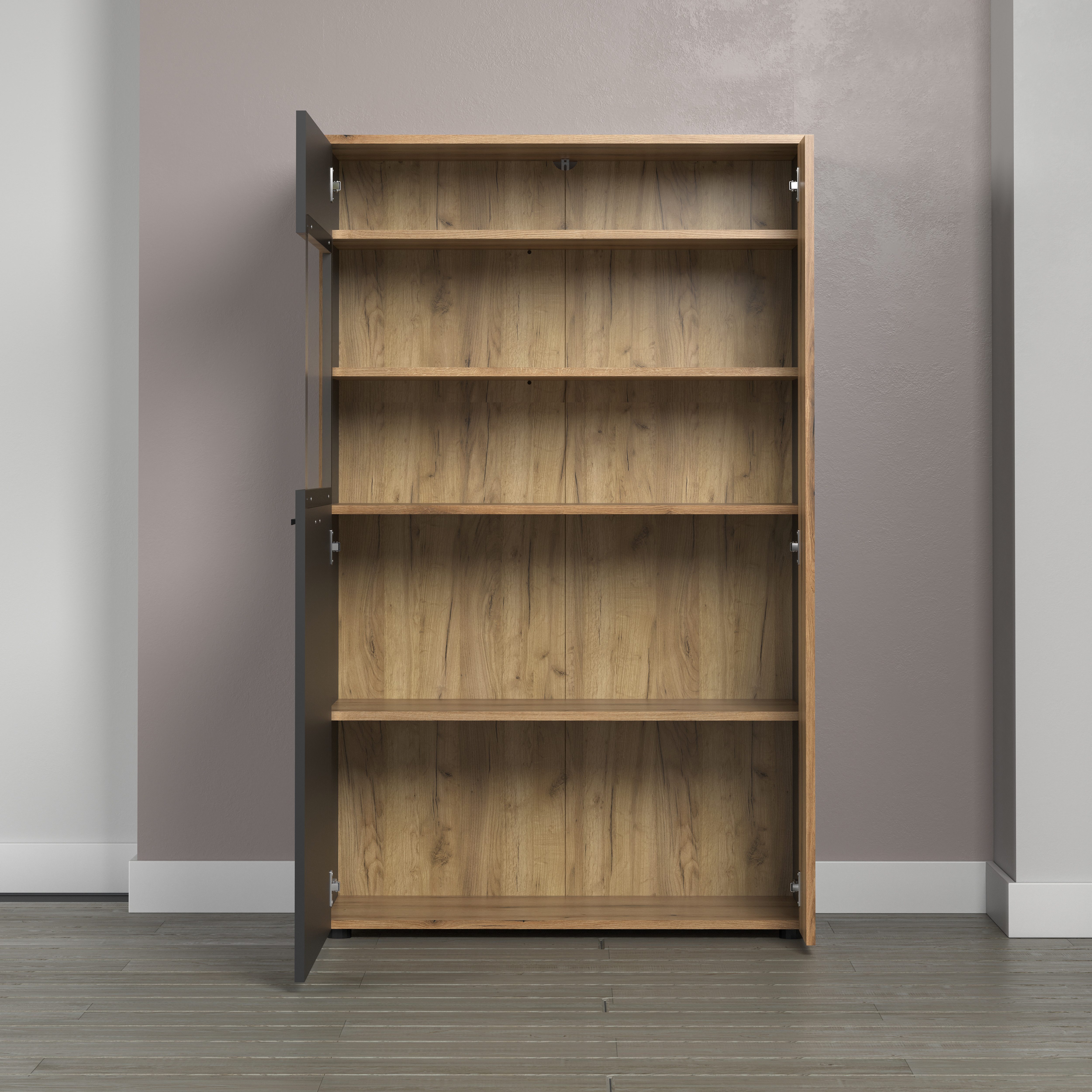 INOSIGN Highboard Estepona Vitrine met groeflook - deuren links of rechts monteerbaar (1 stuk)