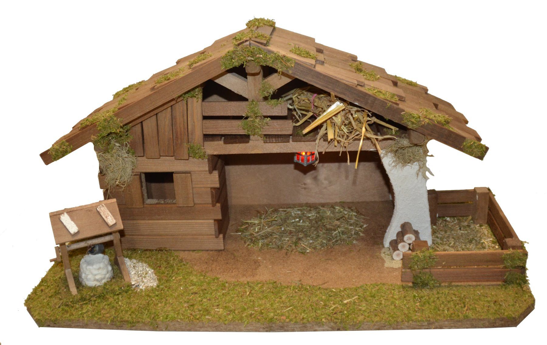 Alfred Kolbe Kribbe Kerststal zonder transformator met lantaarn, fontein, hout, 9 cm figuren 11-delig. (set)