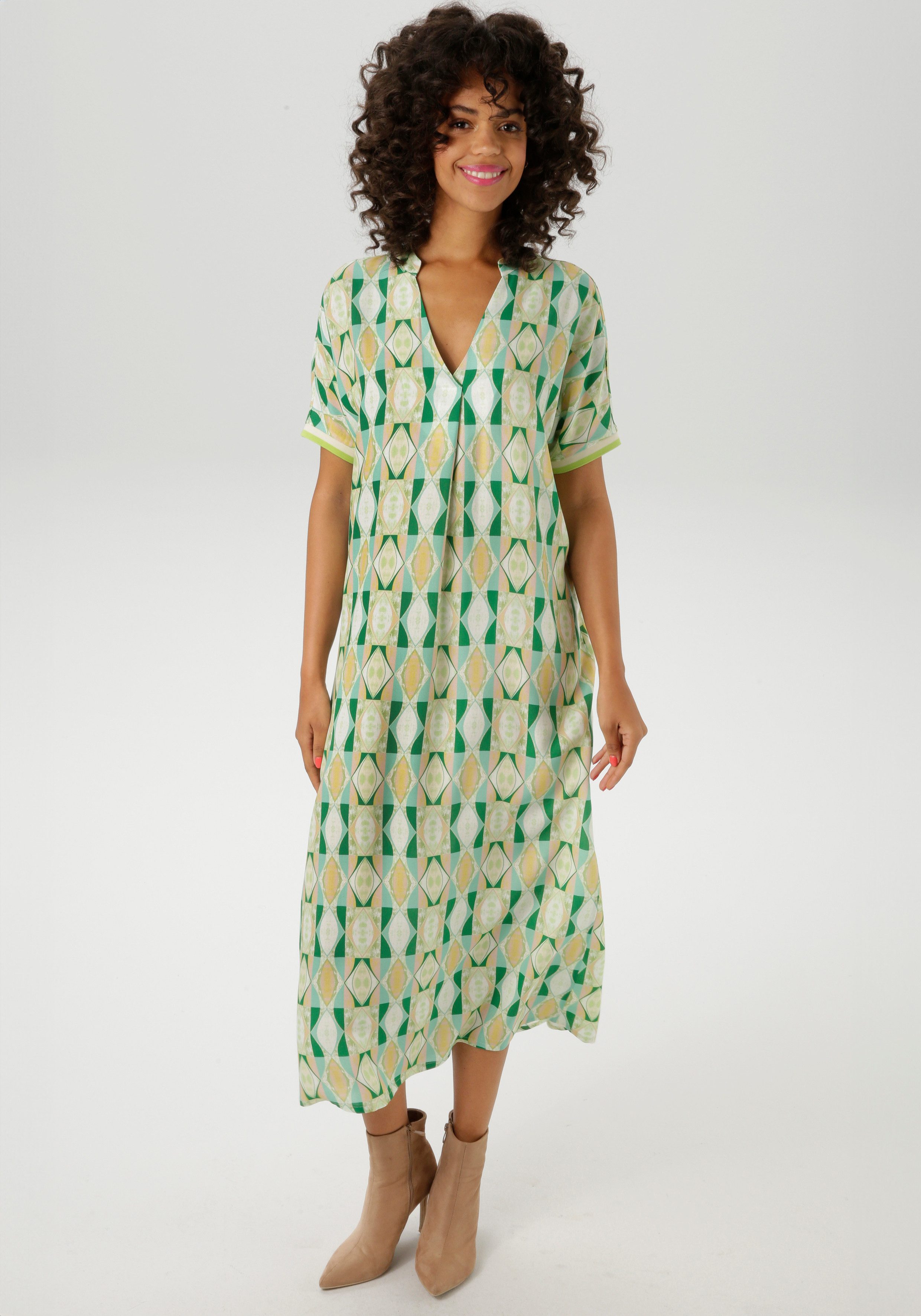 Aniston CASUAL Zomerjurk met kleurharmonische, grafische print - nieuwe collectie