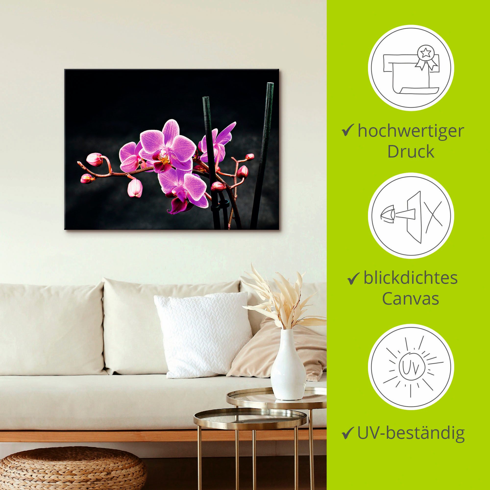 Artland Artprint Een orchidee voor een zwarte achtergrond als artprint op linnen, poster, muursticker in verschillende maten